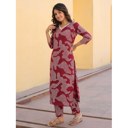 ANNI DESIGNER Women's Rayon Blend Straight Printed Kurta with Pant (Neam Maroon_XL_Maroon_X-Large)