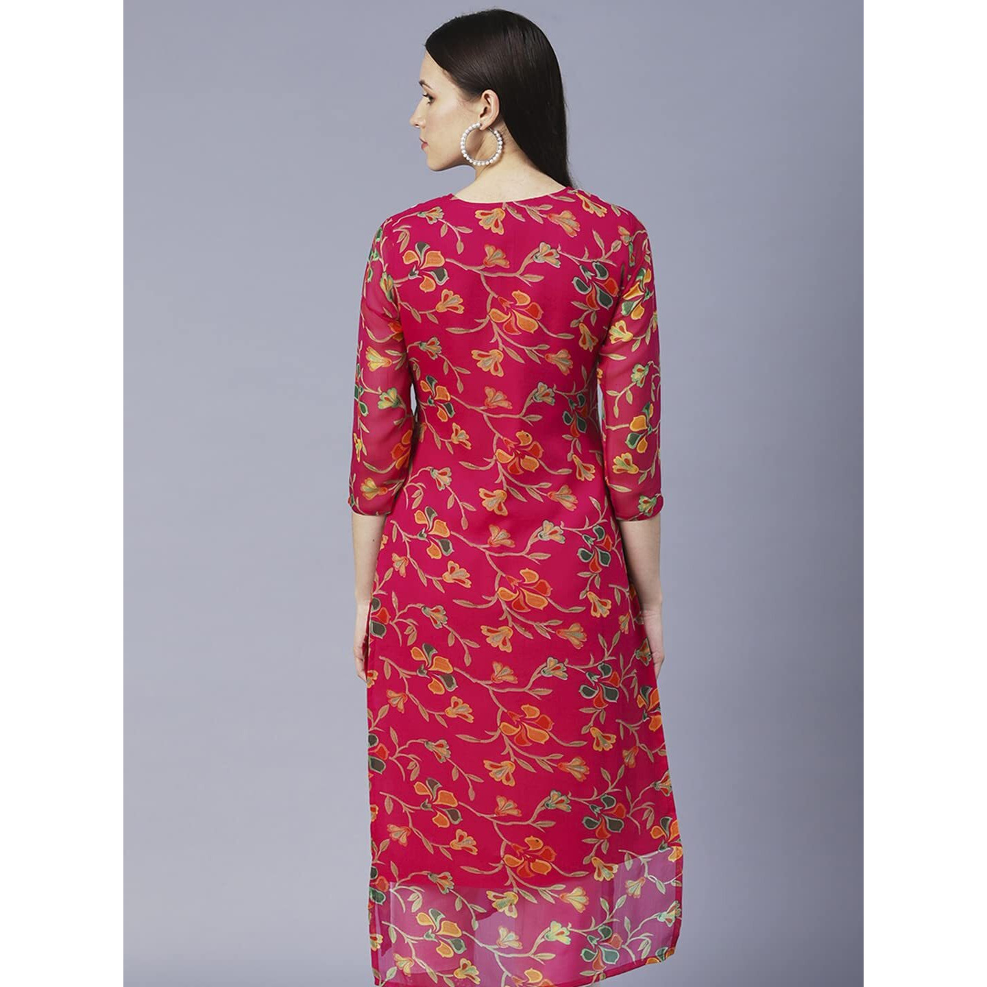 ANNI DESIGNER Women's Printed Georgette Chikankari Embroidered Kurti (Gori-Dark Pink_S_Dark Pink_Small)