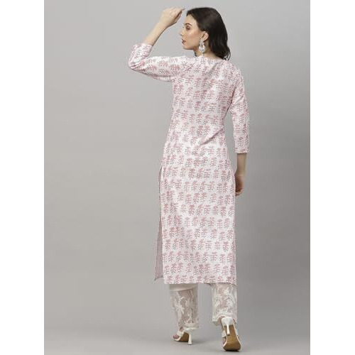ANNI DESIGNER Women's Cotton Blend Straight Yoke Design Printed Kurta (Chameli Peach-KFV_S_Peach_Small)