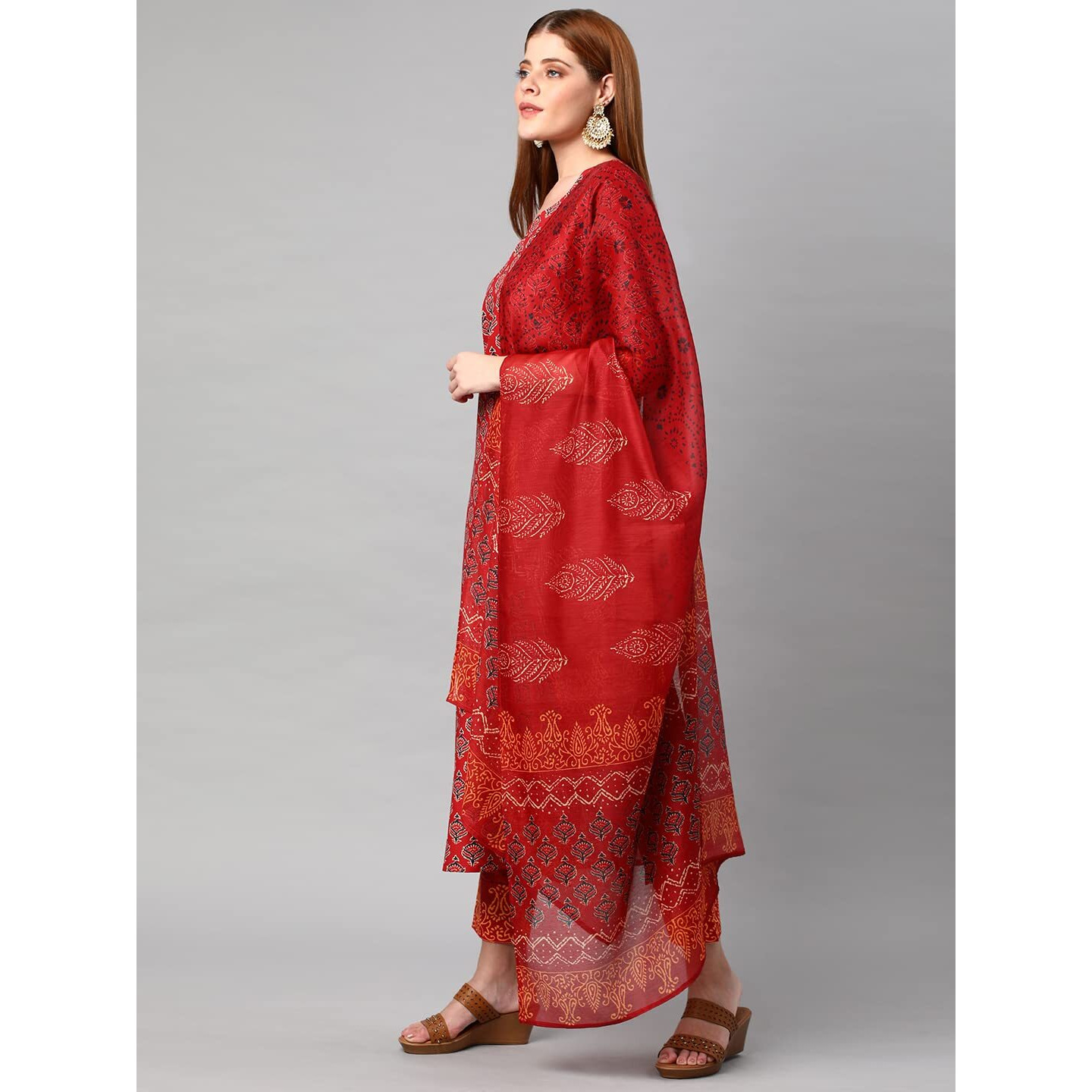 ANNI DESIGNER Women's Cotton Blend Printed Kurta and Pant with Dupatta Set (Shank-Maroon-Nw_S_Maroon_Small)