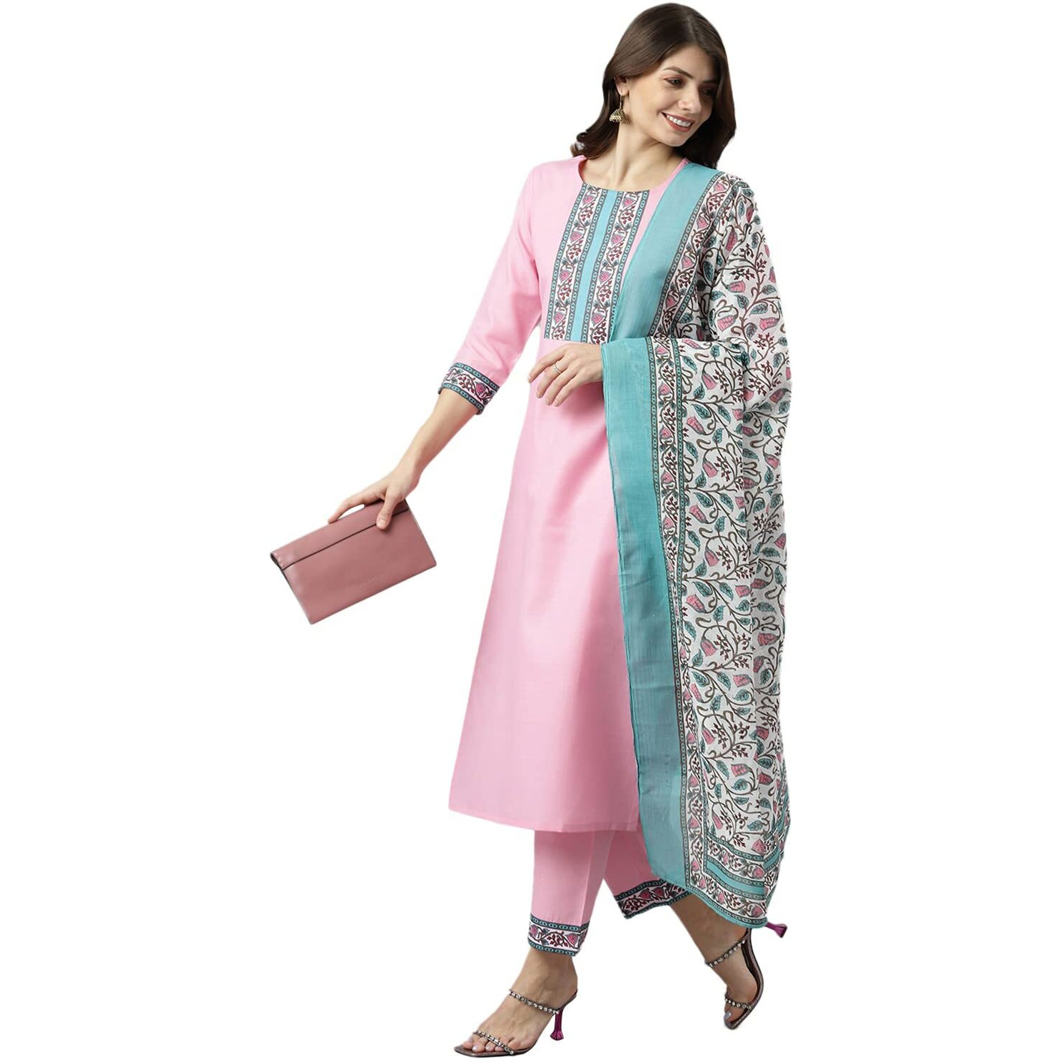 ANNI DESIGNER Women's Polycotton Straight Kurta with Pant & Dupatta (Karan Yellow_S_Yellow_Small)