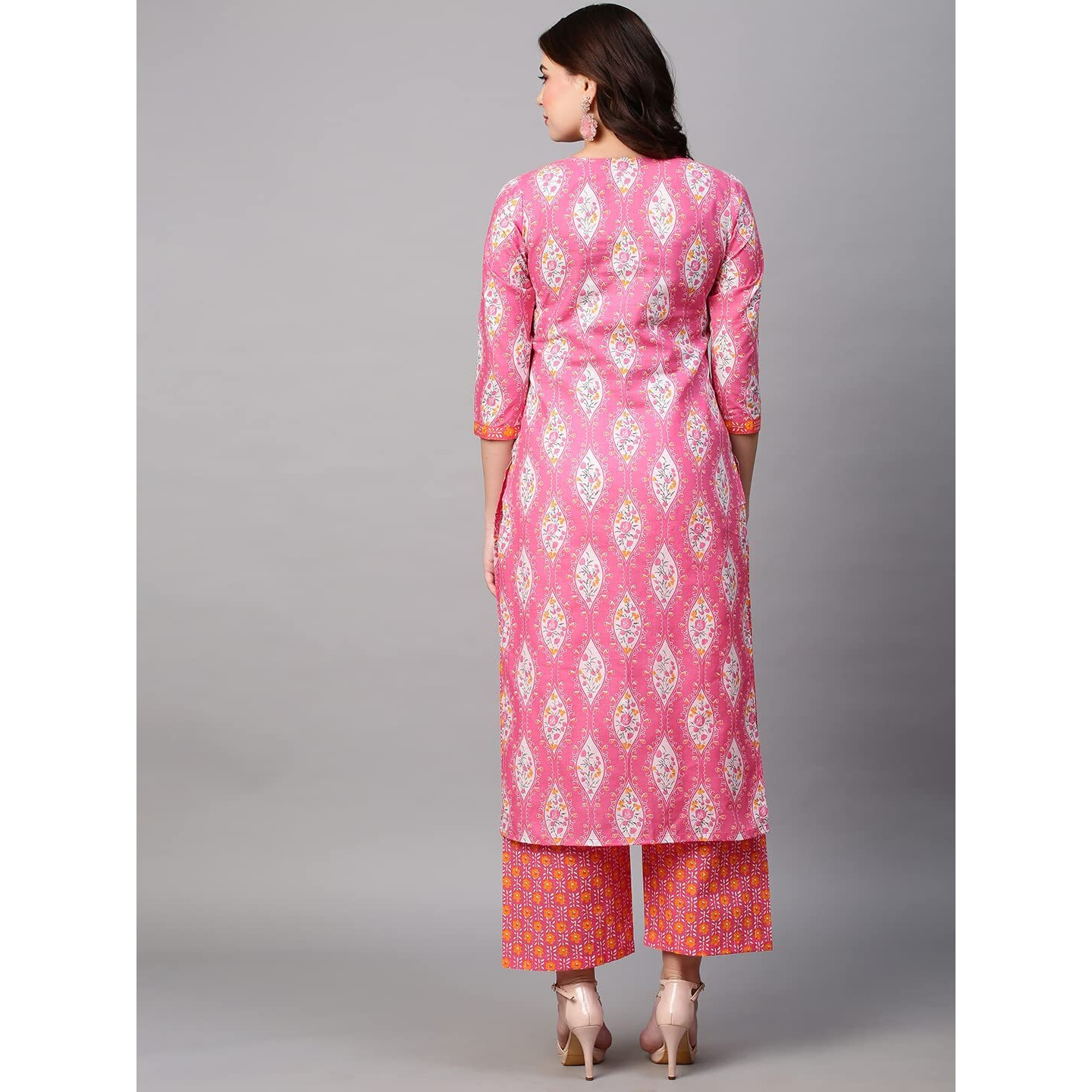 ANNI DESIGNER Women's Cotton Blend Traditional Straight Printed Kurta and Pant Set (Natak Pink_M_Pink_Medium)