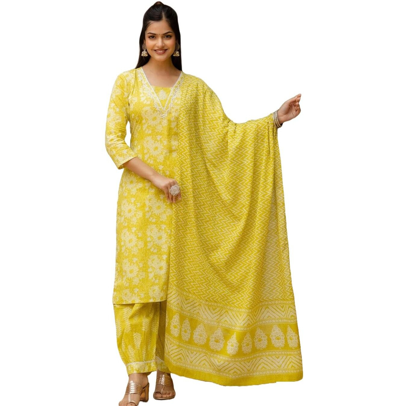 KLOSIA Women Viscose Floral Printed A-Line Kurta and Pant Set with Dupatta (Medium)