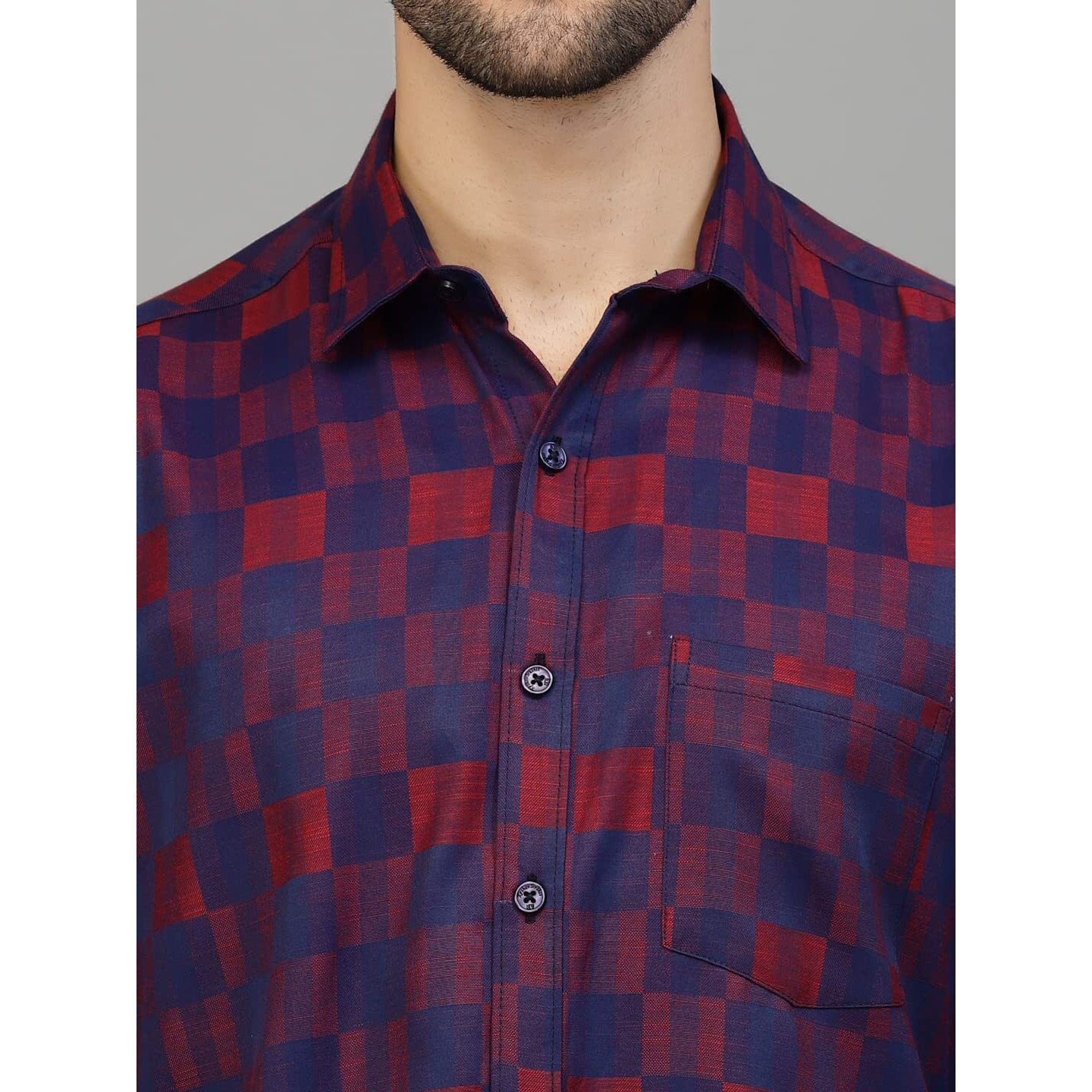 KLOSIA Men's Printed Casual Shirts (Large, Red)