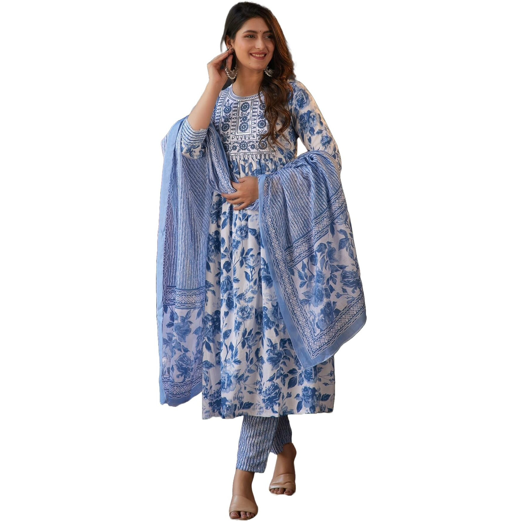 KLOSIA Women Embroidery Kurta and Pant Set with Dupatta | Kurta Set for Women | Kurta Set | Wedding Suit Indian Wear | (XX-Large, Blue)