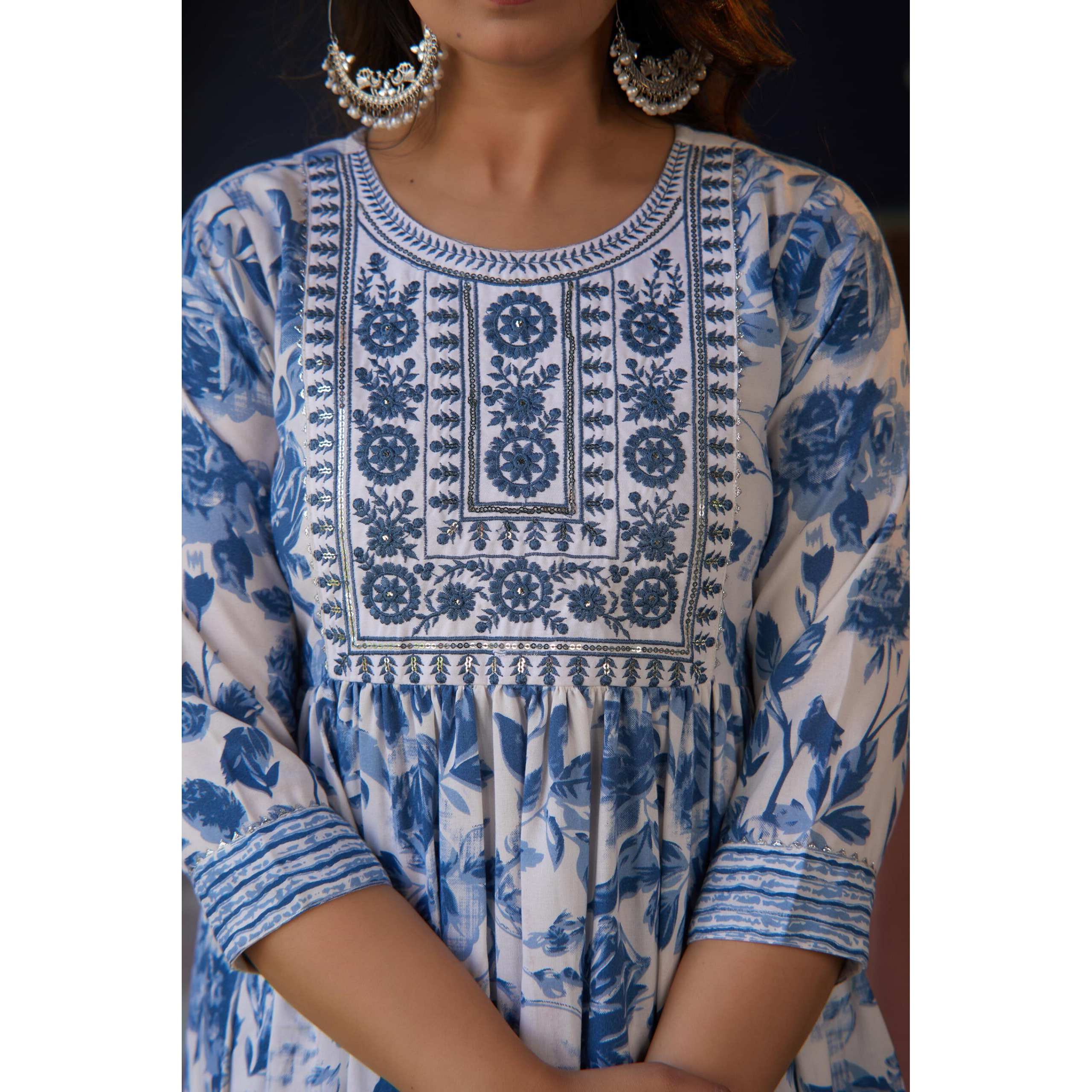 KLOSIA Women Embroidery Kurta and Pant Set with Dupatta | Kurta Set for Women | Kurta Set | Wedding Suit Indian Wear | (XX-Large, Blue)