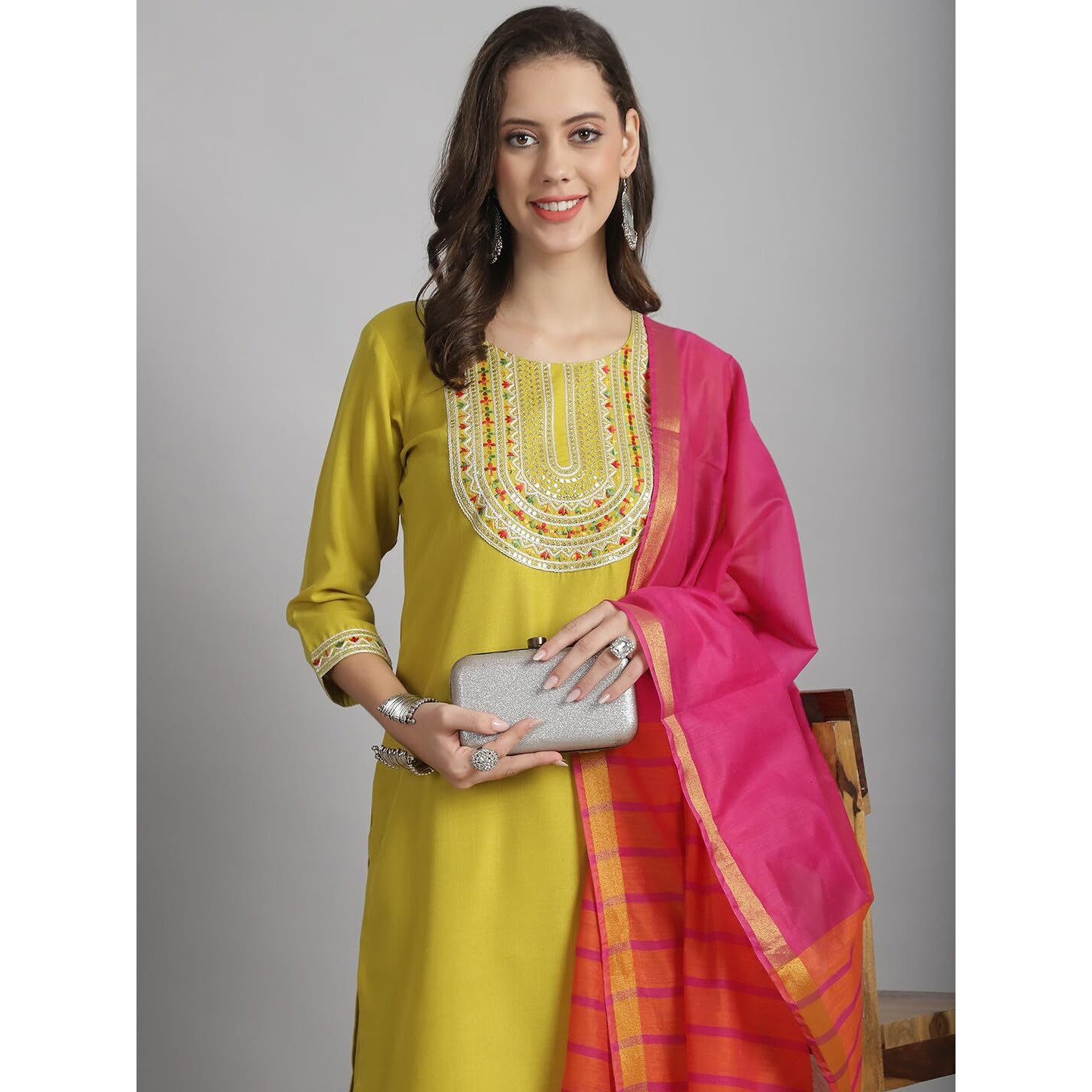 KLOSIA Women Embroidery Kurta and Pant set with Dupatta | Emboidery | Kurta set | Ethnic set | Suit | Wedding | Festive Wear | (XX-Large)