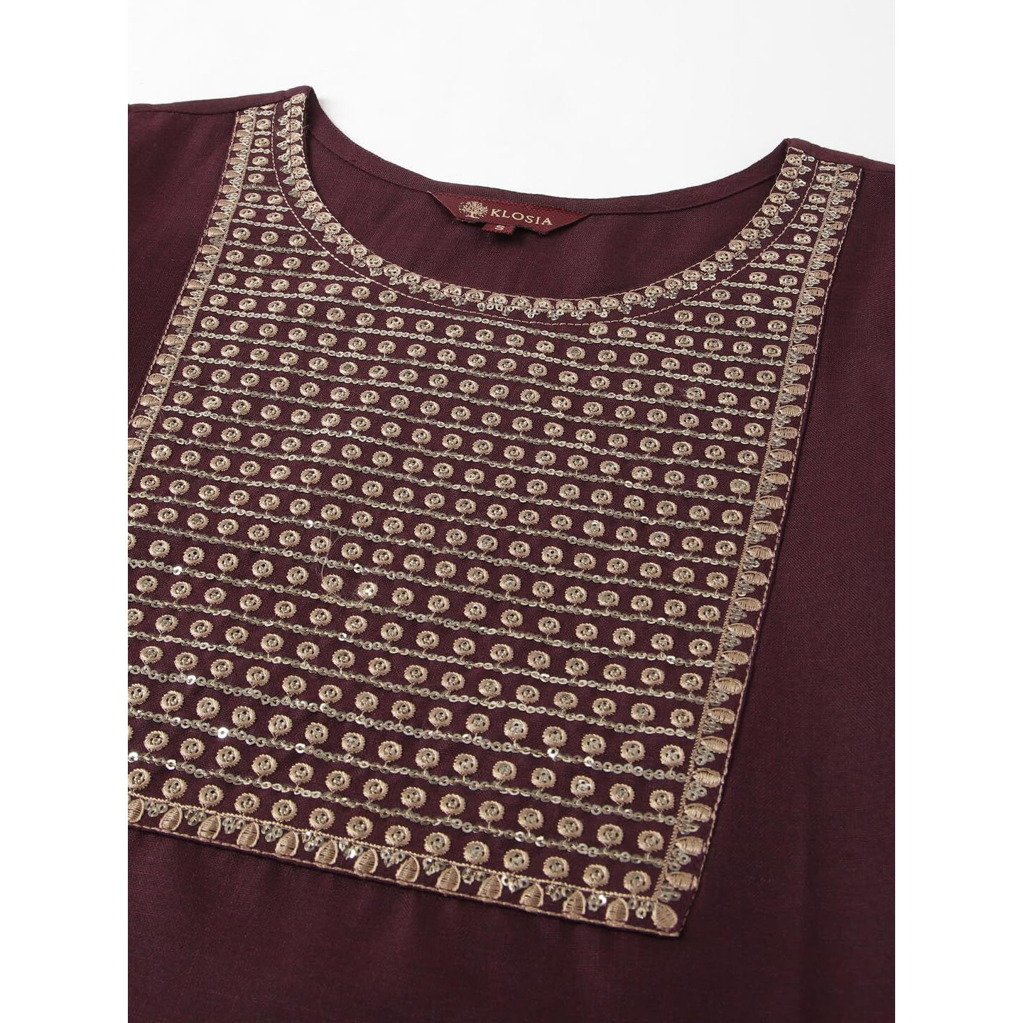 KLOSIA Women's Embroidery Cotton Blend Kurta Pant With Dupatta (Medium), Brown