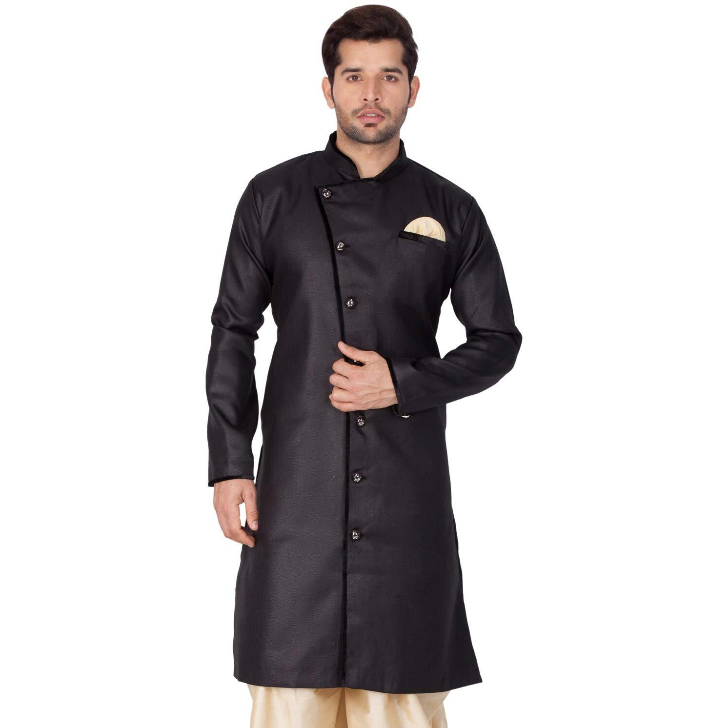 VASTRAMAY Men's Lavender Grey Cotton Silk Blend Sherwani Only Top_VASMSW120_44