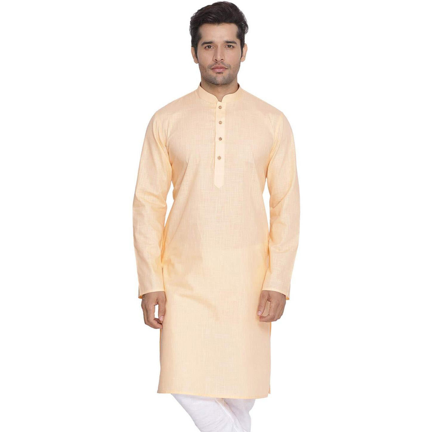 VASTRAMAY Mens Cotton Linen Fawn Kurta - Timeless Elegance for Festivals & Events | Plain Solid Full Sleeves Mandarin Collar Kurta | Classic Design, Premium Comfort, and Versatile Style_VASMK007FN_36