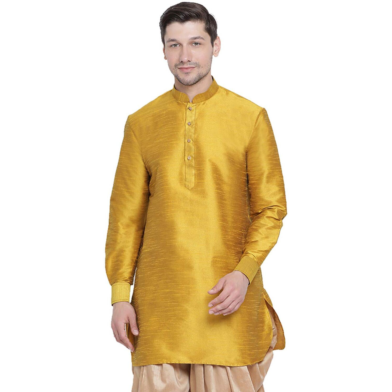 Vastramay Men's Yellow Silk Blend Kurta