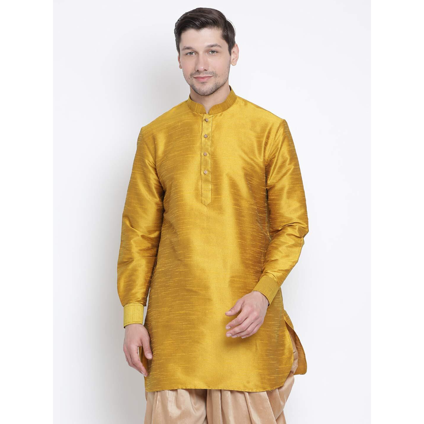 Vastramay Men's Yellow Silk Blend Kurta