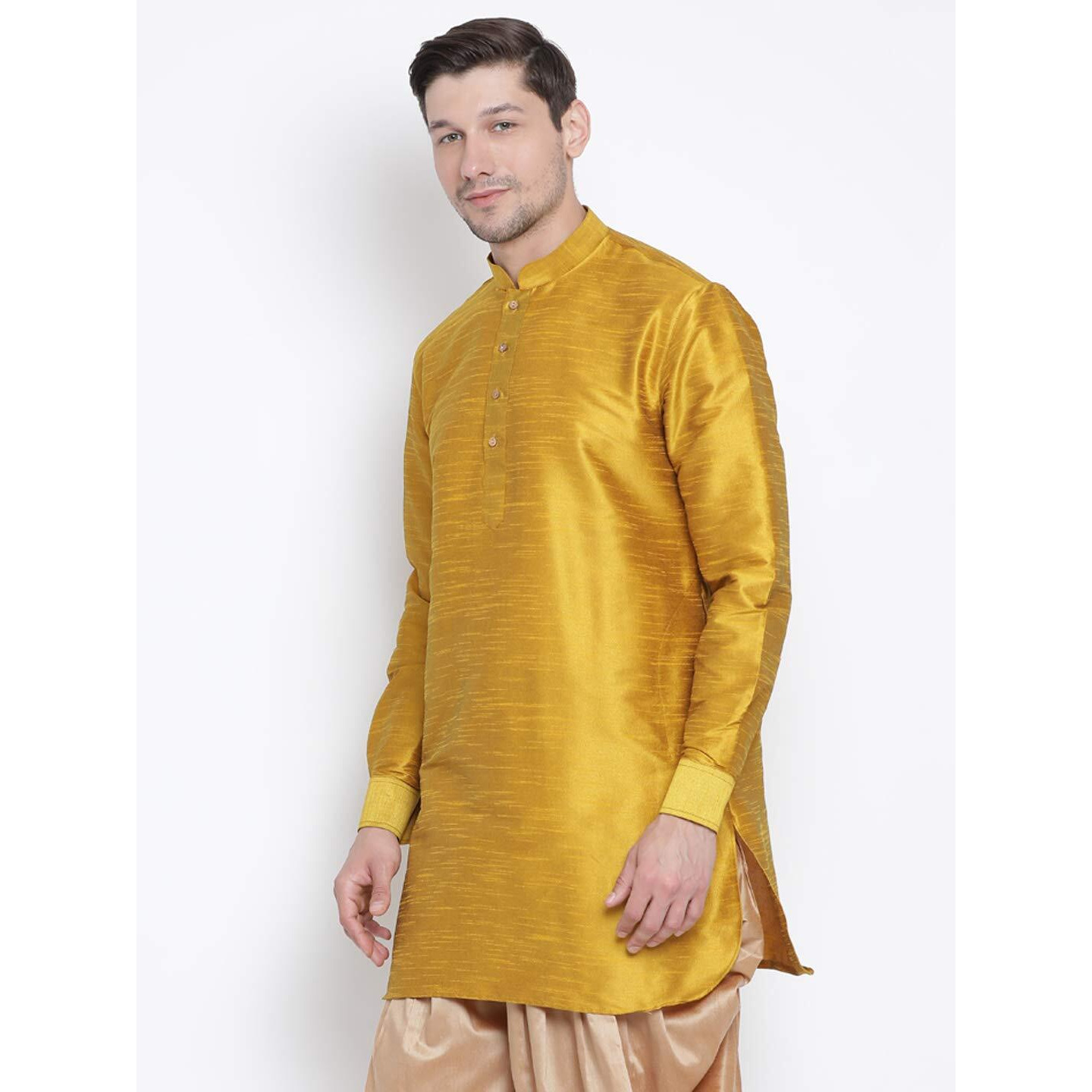 Vastramay Men's Yellow Silk Blend Kurta
