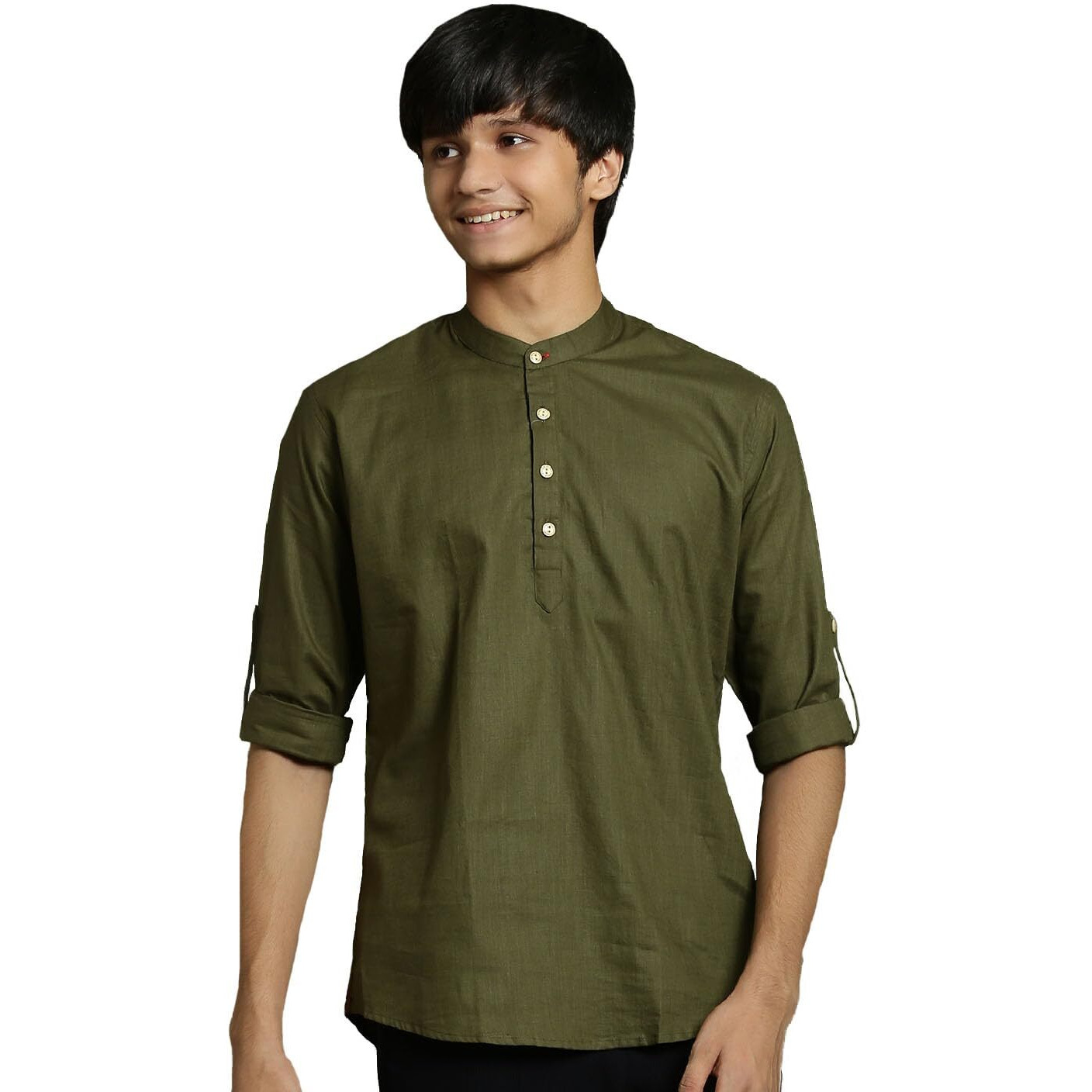 VASTRAMAY YUVA Boys' Dark Green Short Kurta_VYUVBXK015MI_36L