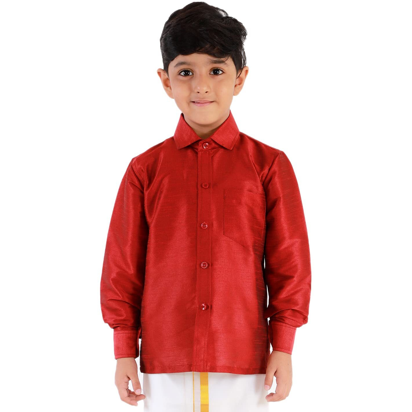 JBN Creation Boys' Maroon Silk Blend Ethnic Shirt | Effortless Style for Everyday Comfort | Modern Designs, Quality Fabrics, and Contemporary Fit for a Relaxed and Trendy