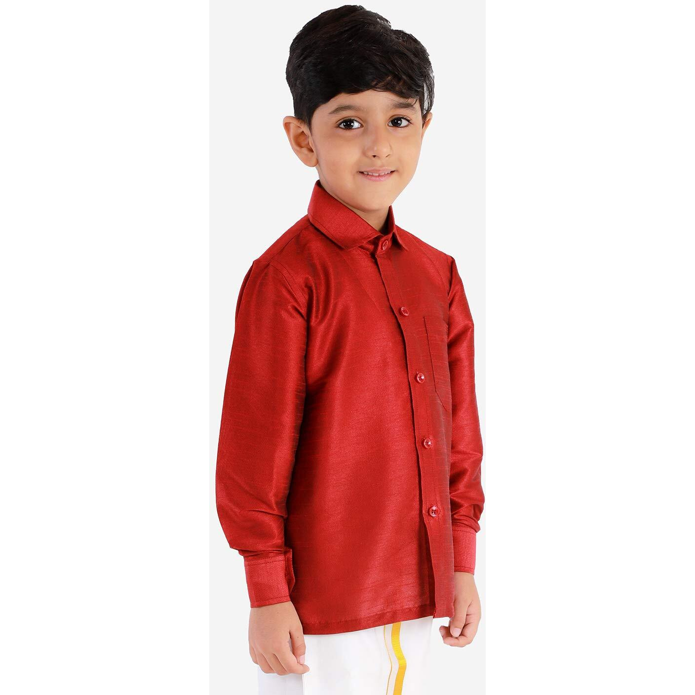 JBN Creation Boys' Maroon Silk Blend Ethnic Shirt | Effortless Style for Everyday Comfort | Modern Designs, Quality Fabrics, and Contemporary Fit for a Relaxed and Trendy