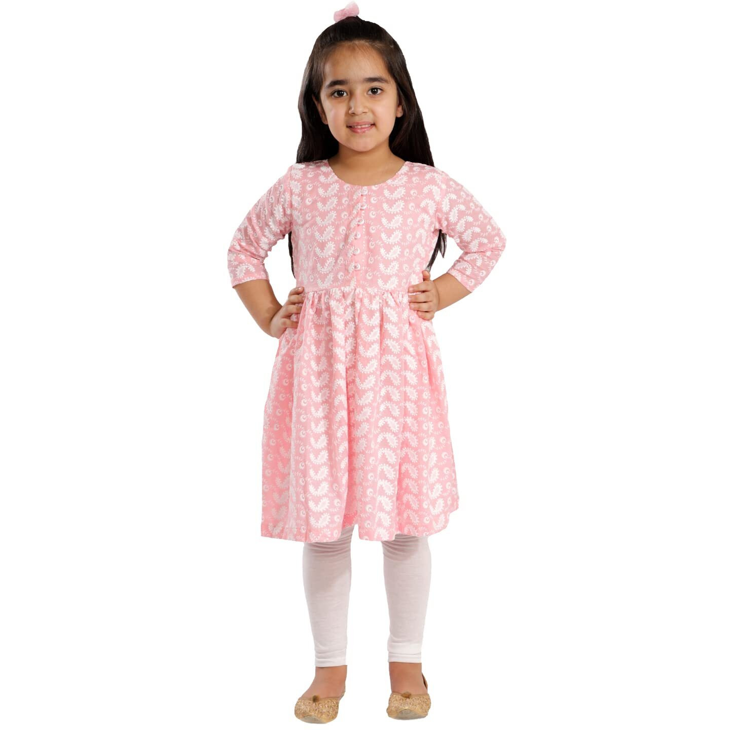 VASTRAMAY Girls' Chikankari Cotton Kurta And Leggings Set_VASGK094PNnGL01WH_20