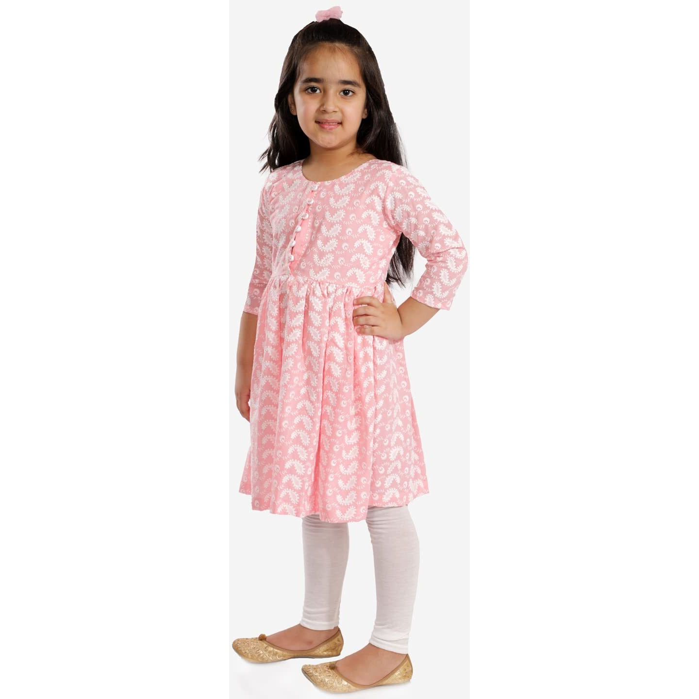 VASTRAMAY Girls' Chikankari Cotton Kurta And Leggings Set_VASGK094PNnGL01WH_20