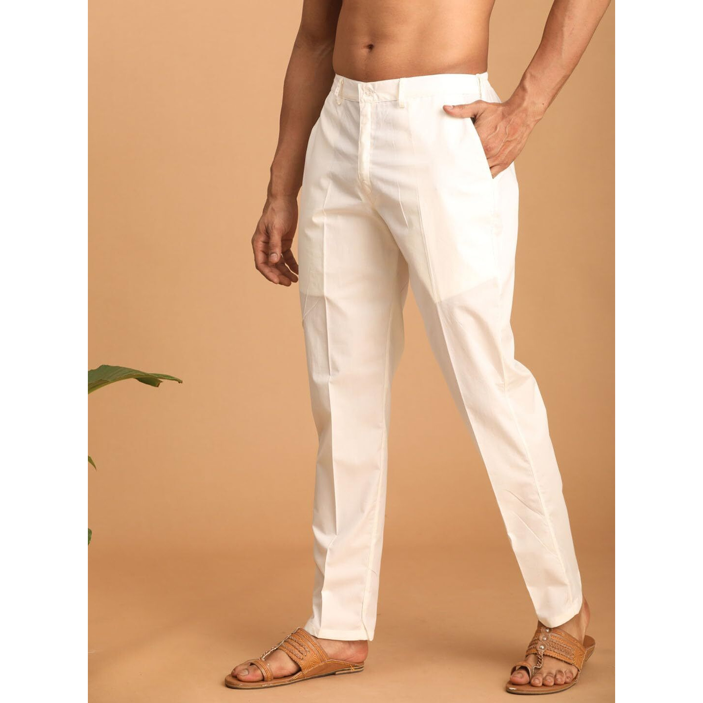 VASTRAMAY Men's Cream Cotton Pant Style Pyjama || Cotton Lycra Comfortable Pant Style Pyjama With Partcially Elastic Waistband And Pockets || Ethnic Wear for Festivals, Weddings_VASMPANT007CR_38