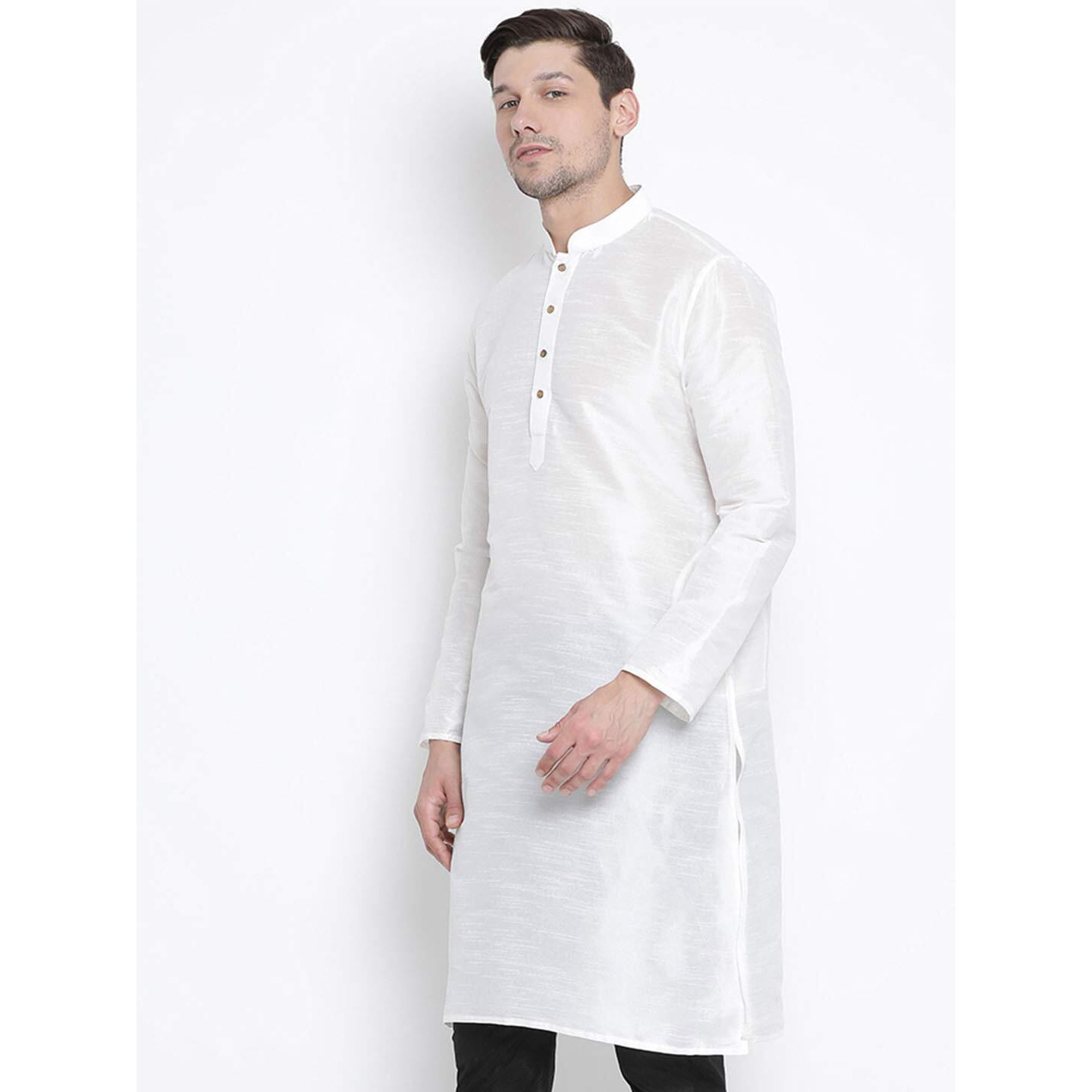 VASTRAMAY Men's Cotton Silk Blend Kurta-New White