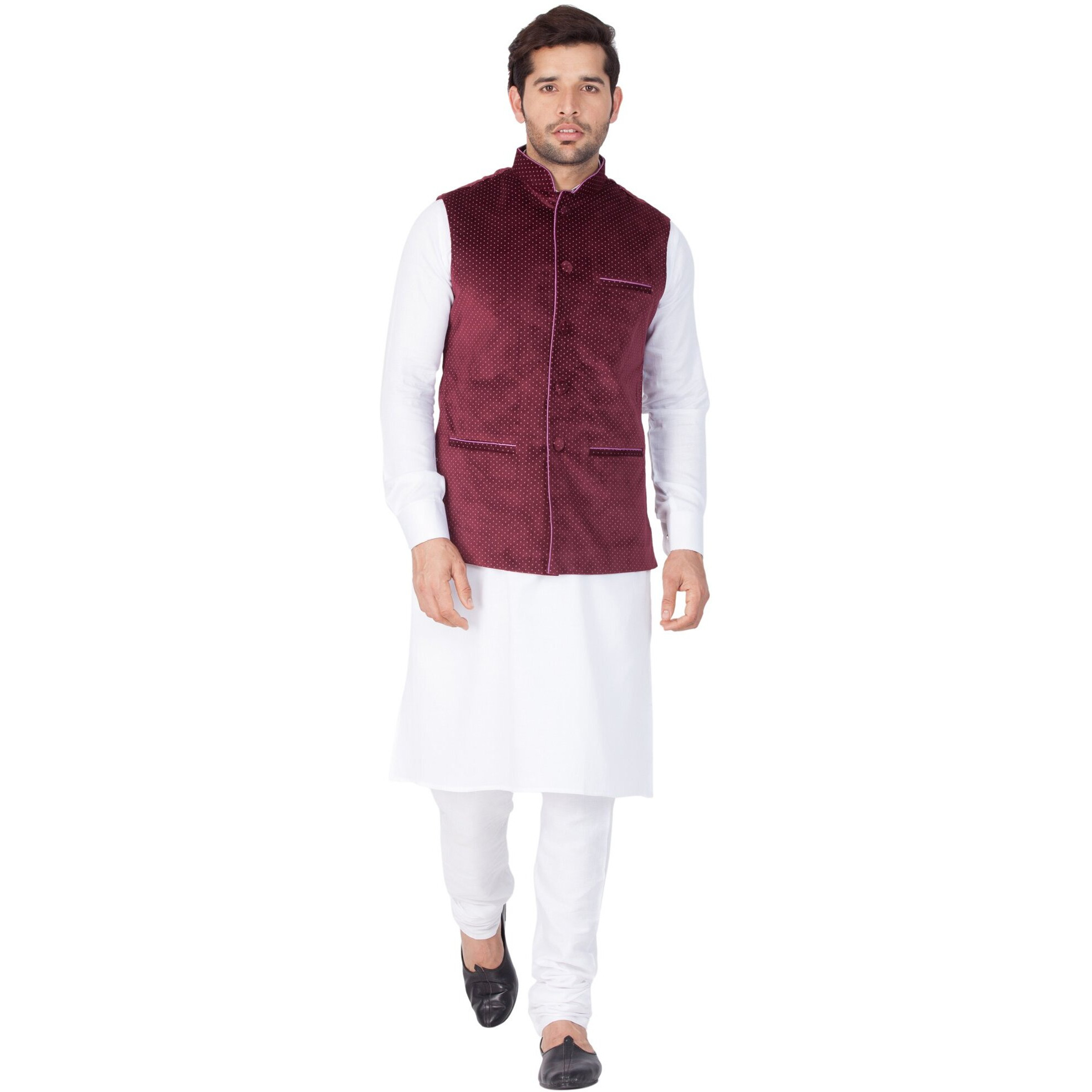 VASTRAMAY Men Cotton Kurta Modi Jacket and Pyjama Set (White_VASMKPWH014nMJT014MA_38)