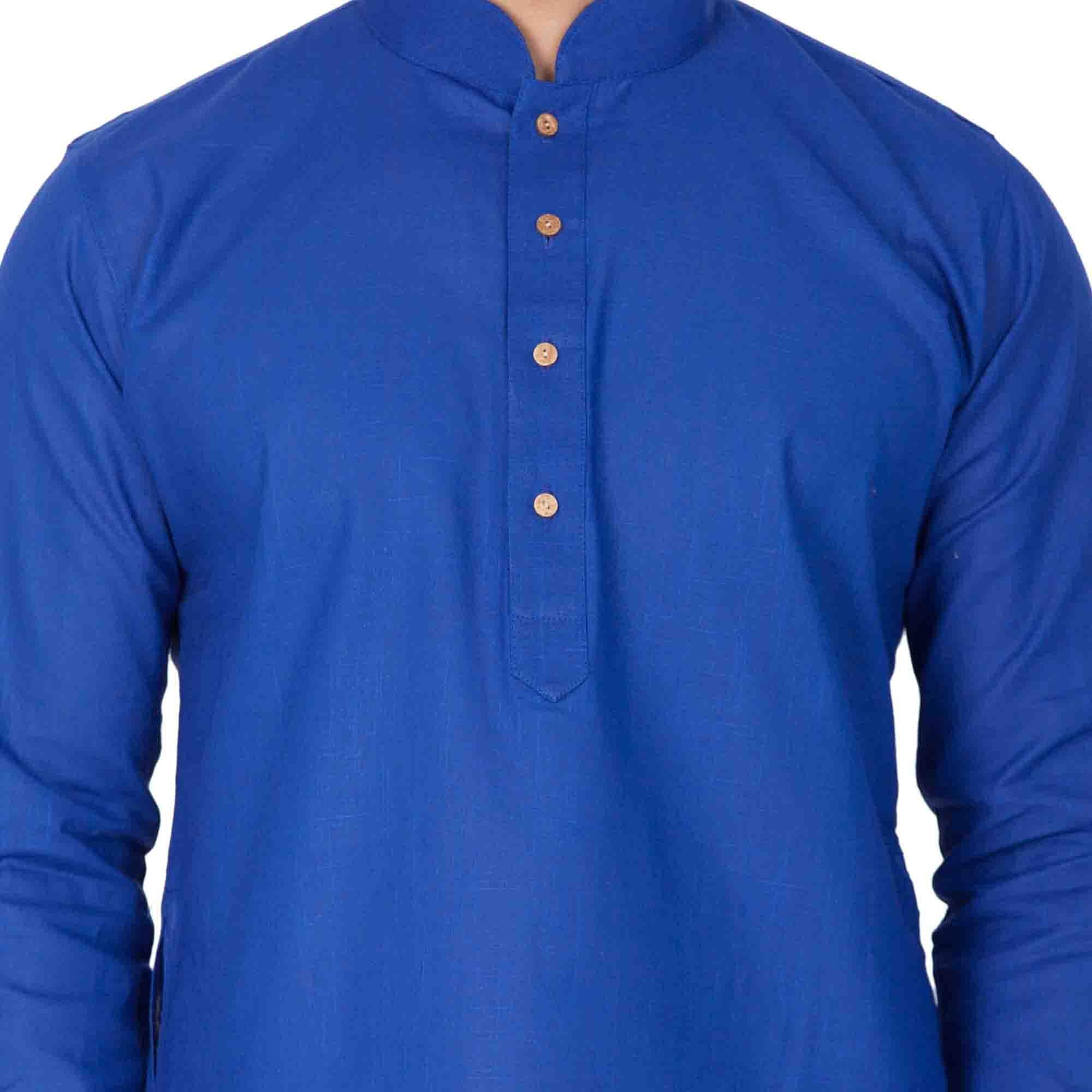 VASTRAMAY Mens Blue Linen Cotton Kurta  Soft & Comfortable | Solid Plain Traditional Ethnic Wear