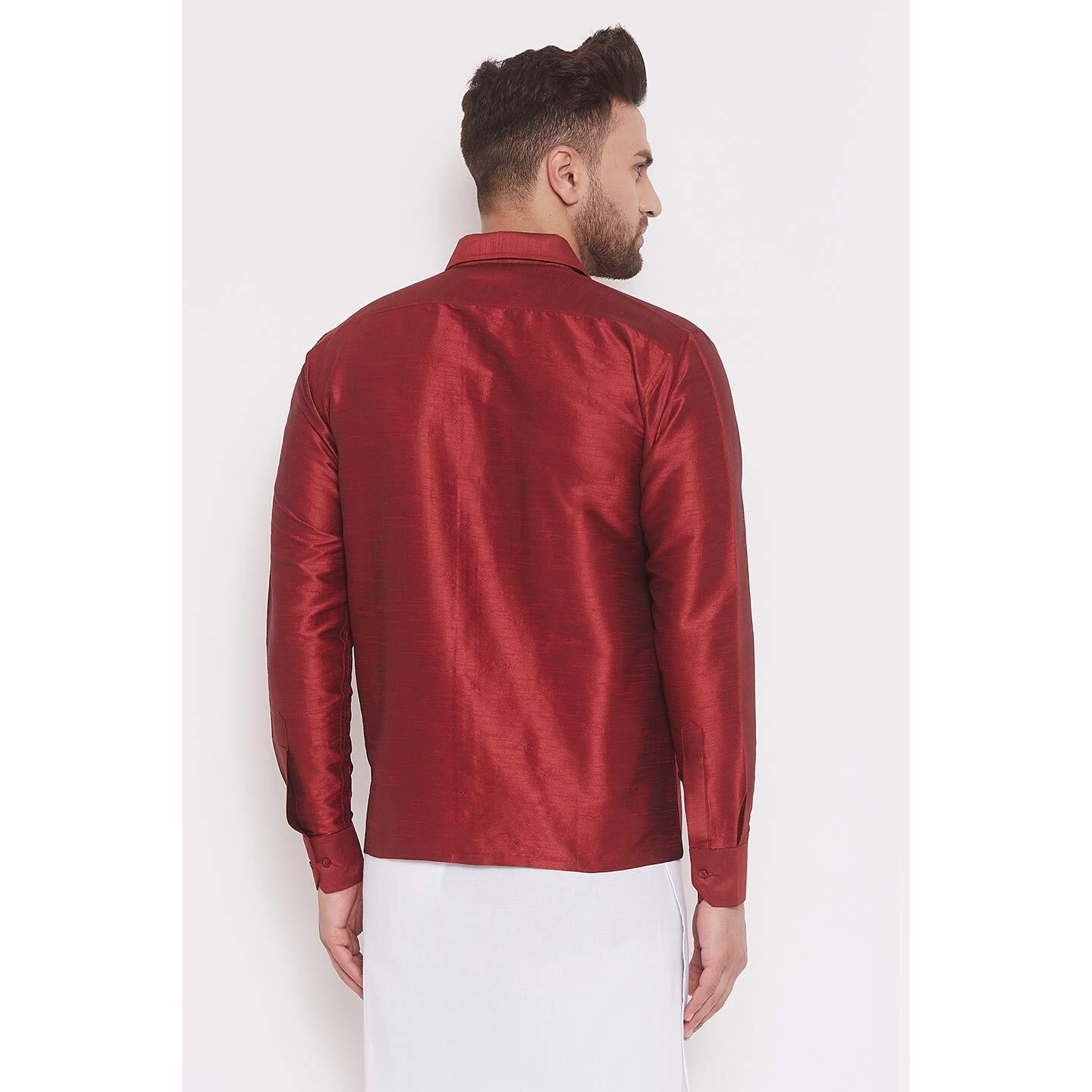 VASTRAMAY Men Maroon Cotton Silk Ethnic Shirt (VASMSH002MA_46)