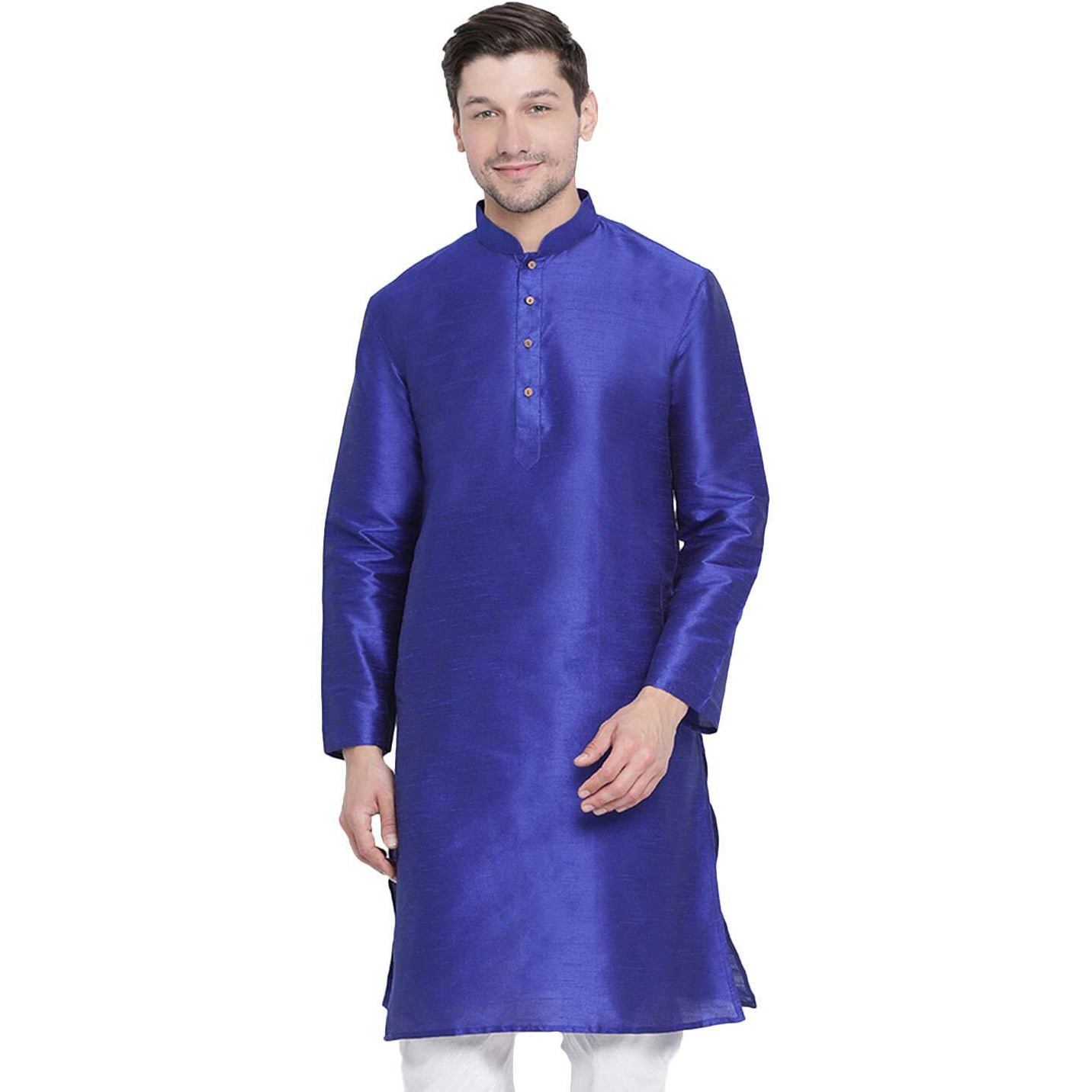 VASTRAMAY Men's Cotton Silk Blend Kurta-New Blue