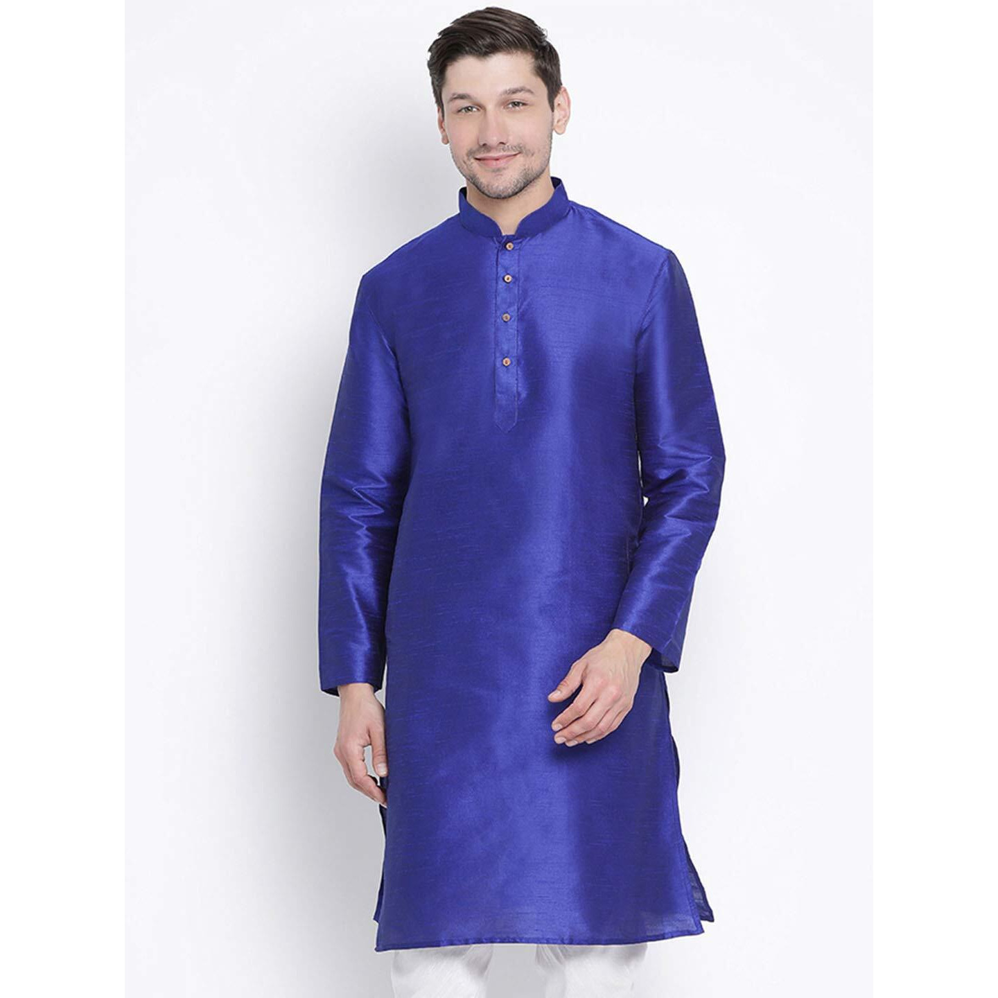 VASTRAMAY Men's Cotton Silk Blend Kurta-New Blue