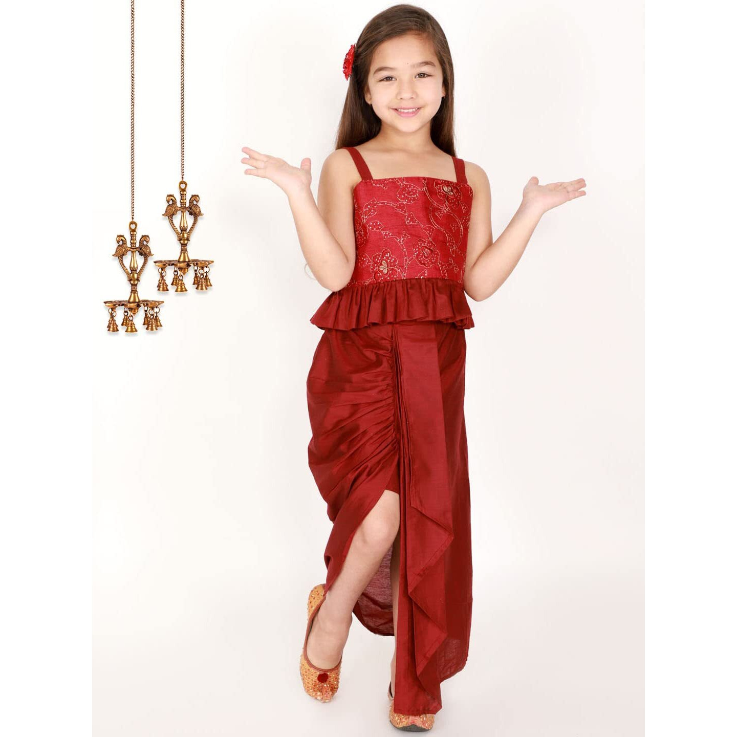 VASTRAMAY Girls' Maroon Lehenga Set (VASGLC003MA_Size_28_Maroon)