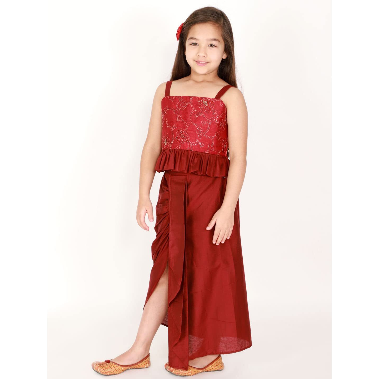 VASTRAMAY Girls' Maroon Lehenga Set (VASGLC003MA_Size_28_Maroon)