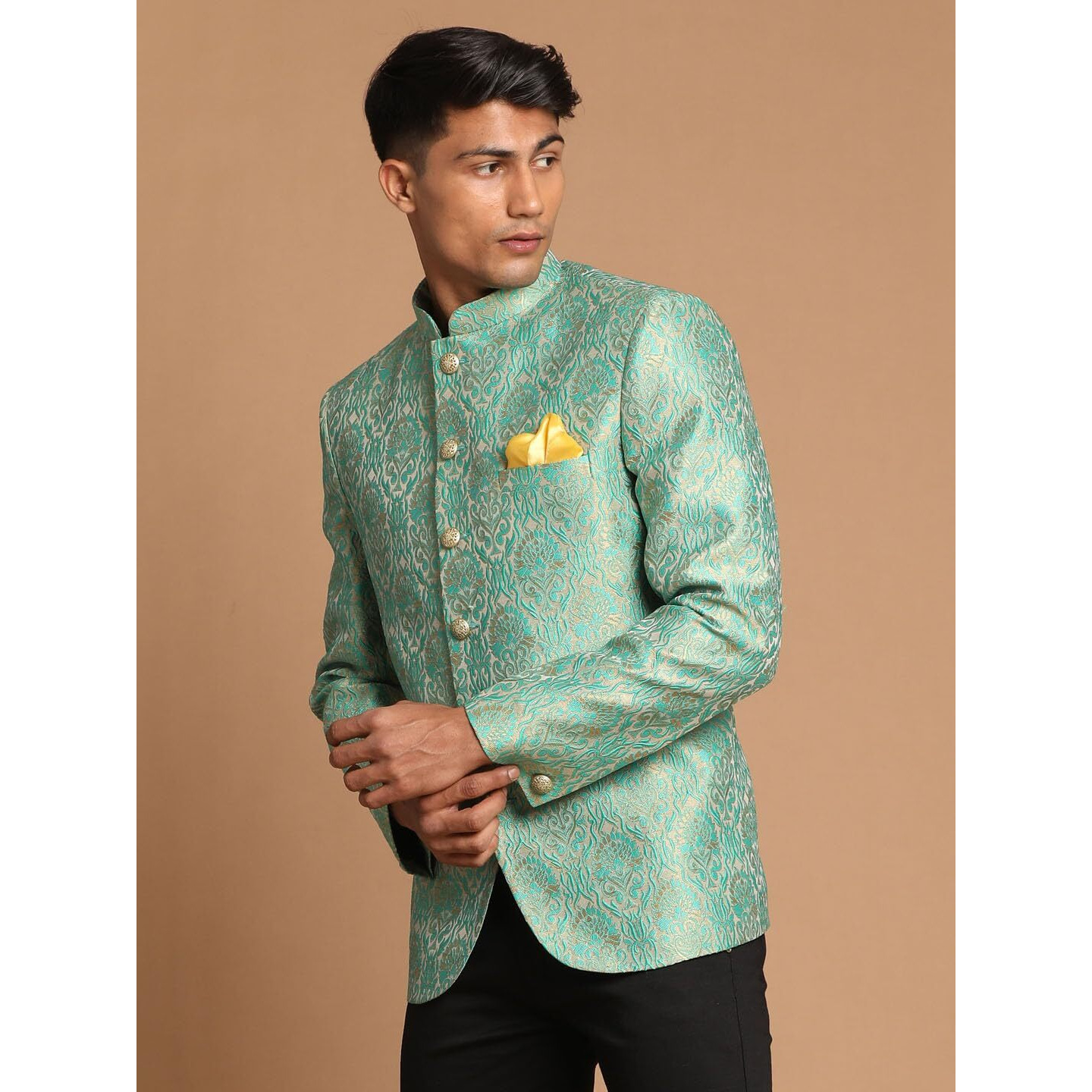 VASTRAMAY VastramayBanarasi Brocade Jodhpuri Coat  Tightly Woven Fabric with Long-Lasting Sheen, The Prince Coat for Men