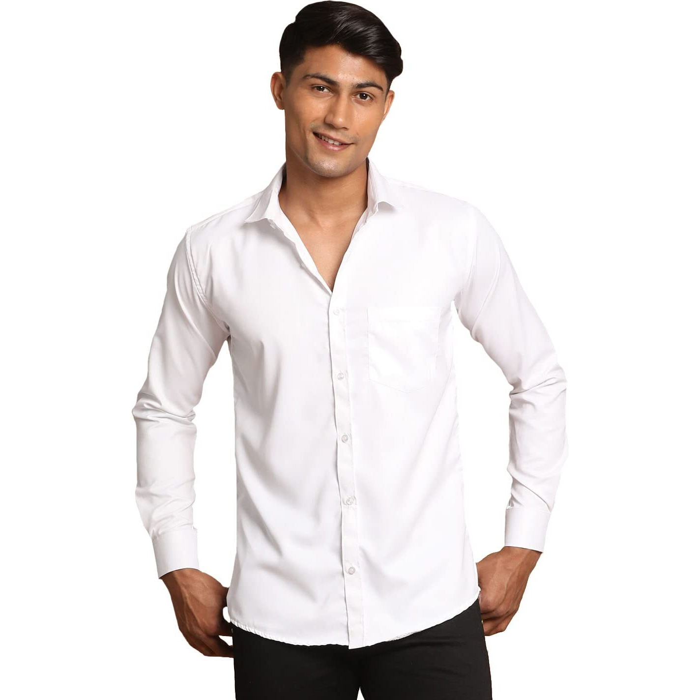 VASTRAMAY Men's White Cotton Blend Ethnic Shirt - Traditional Mens Silk Shirt for Festive Occasions, Onam | White Solid Casual Silk Blend Shirt | Perfect for Weddings and Celebrations