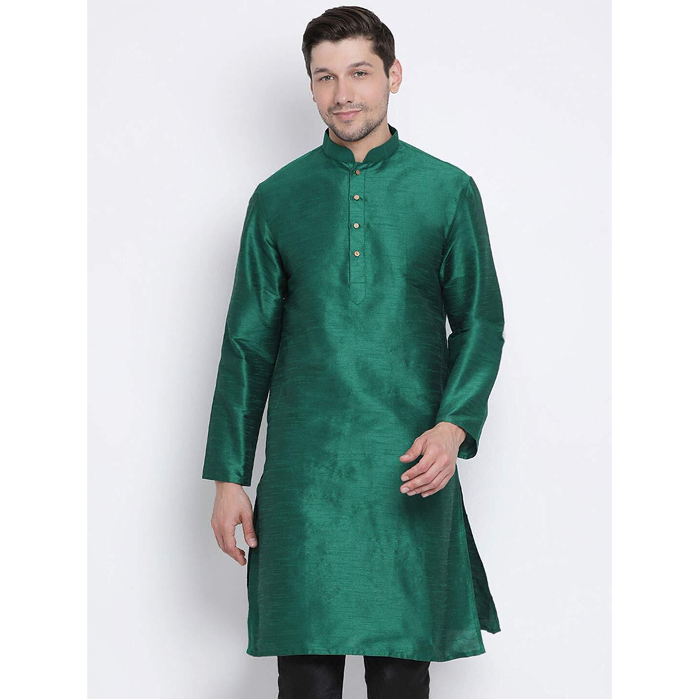 VASTRAMAY Men's Green Cotton Silk Blend Kurta_VASMKGN001_44