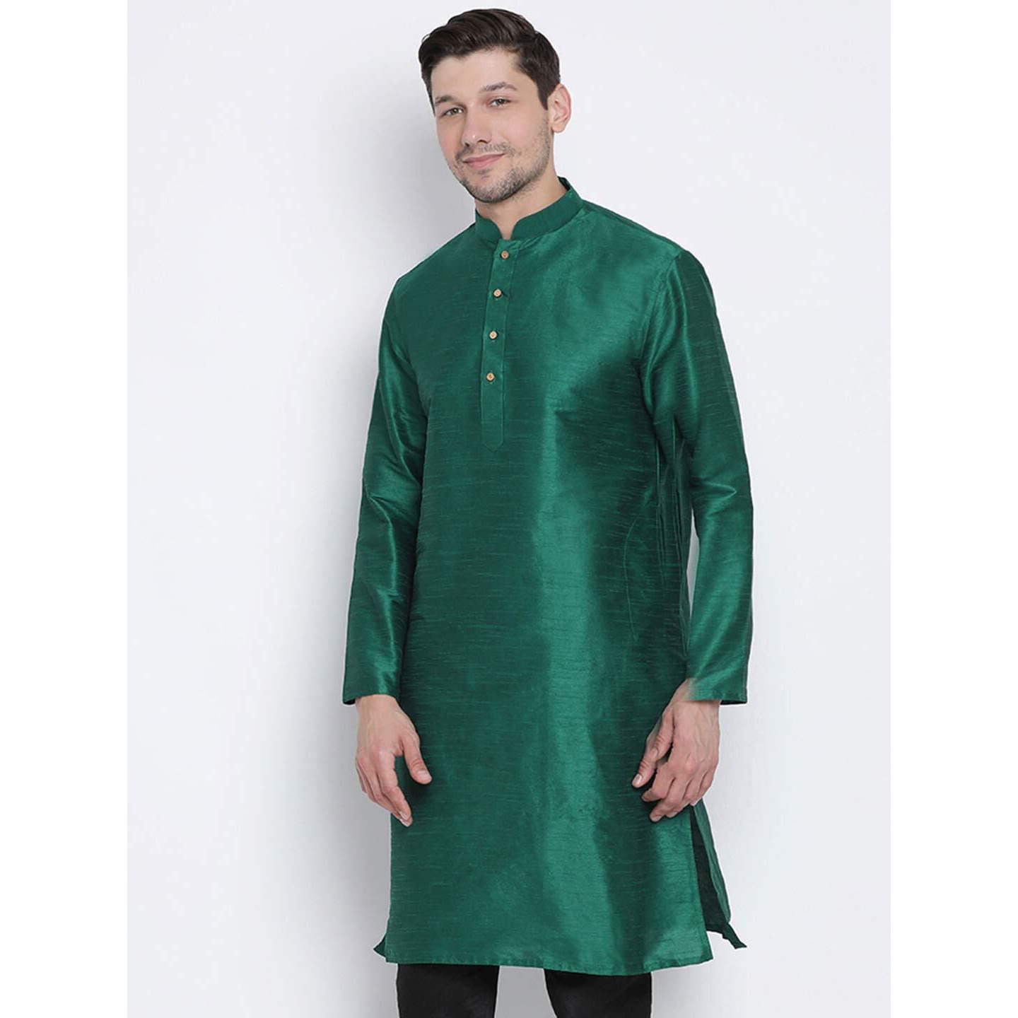 VASTRAMAY Men's Green Cotton Silk Blend Kurta_VASMKGN001_44