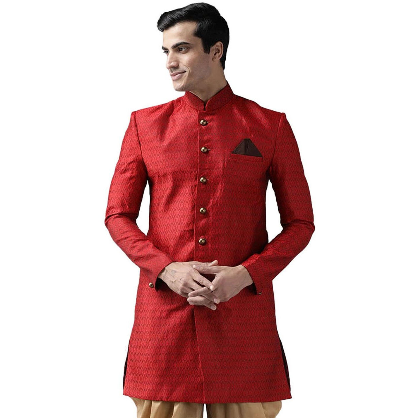 VASTRAMAY Men's Maroon Silk Blend Sherwani Only Top_VASMIW105MA_36