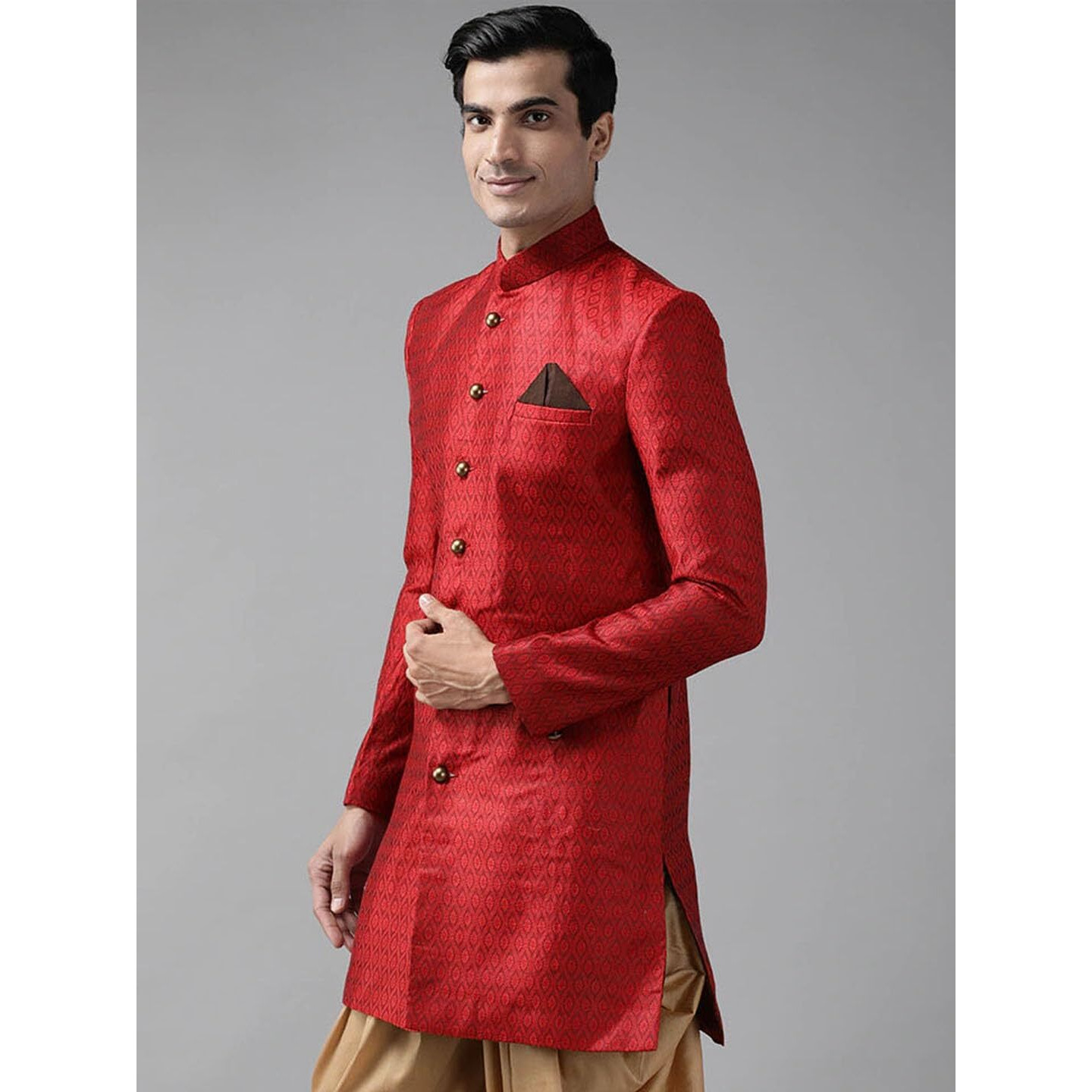 VASTRAMAY Men's Maroon Silk Blend Sherwani Only Top_VASMIW105MA_36