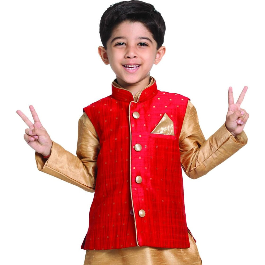VASTRAMAY JBN Creation Boys' Maroon and Rose Gold Silk Blend Nehru Jacket_VASBJ009MA_26