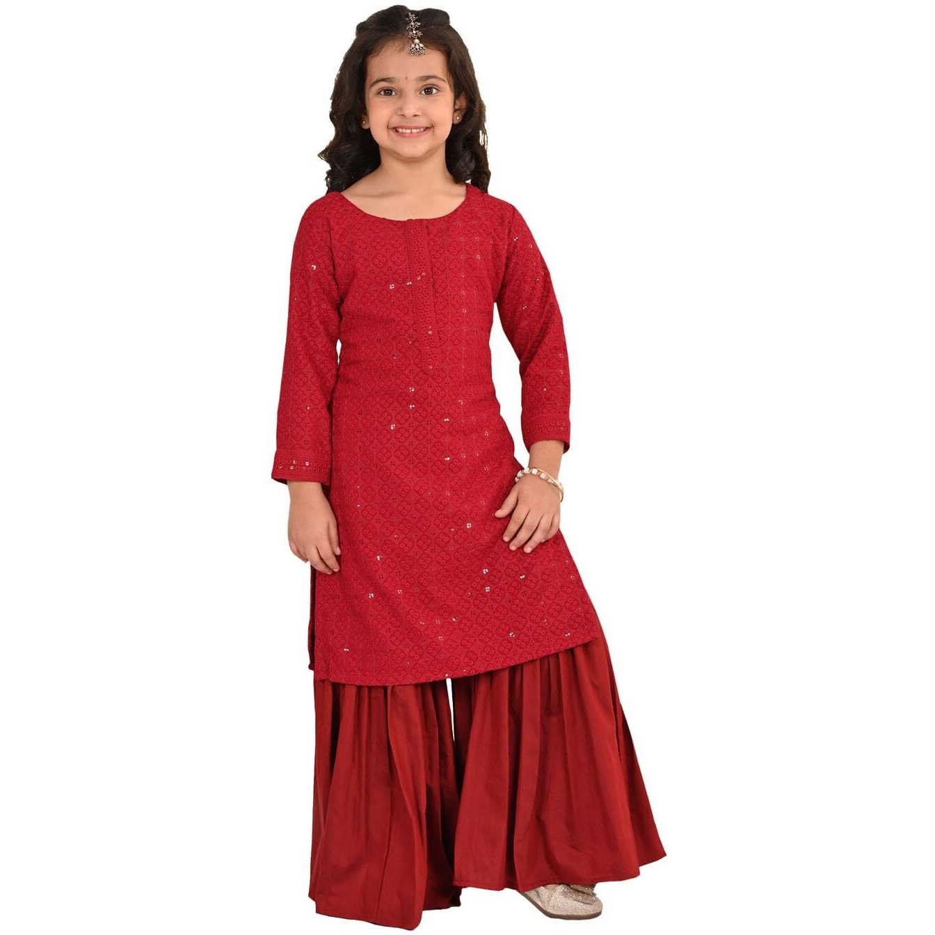 VASTRAMAY Girls' Maroon Kurta And Sharara Set_VASGKP255MA_30