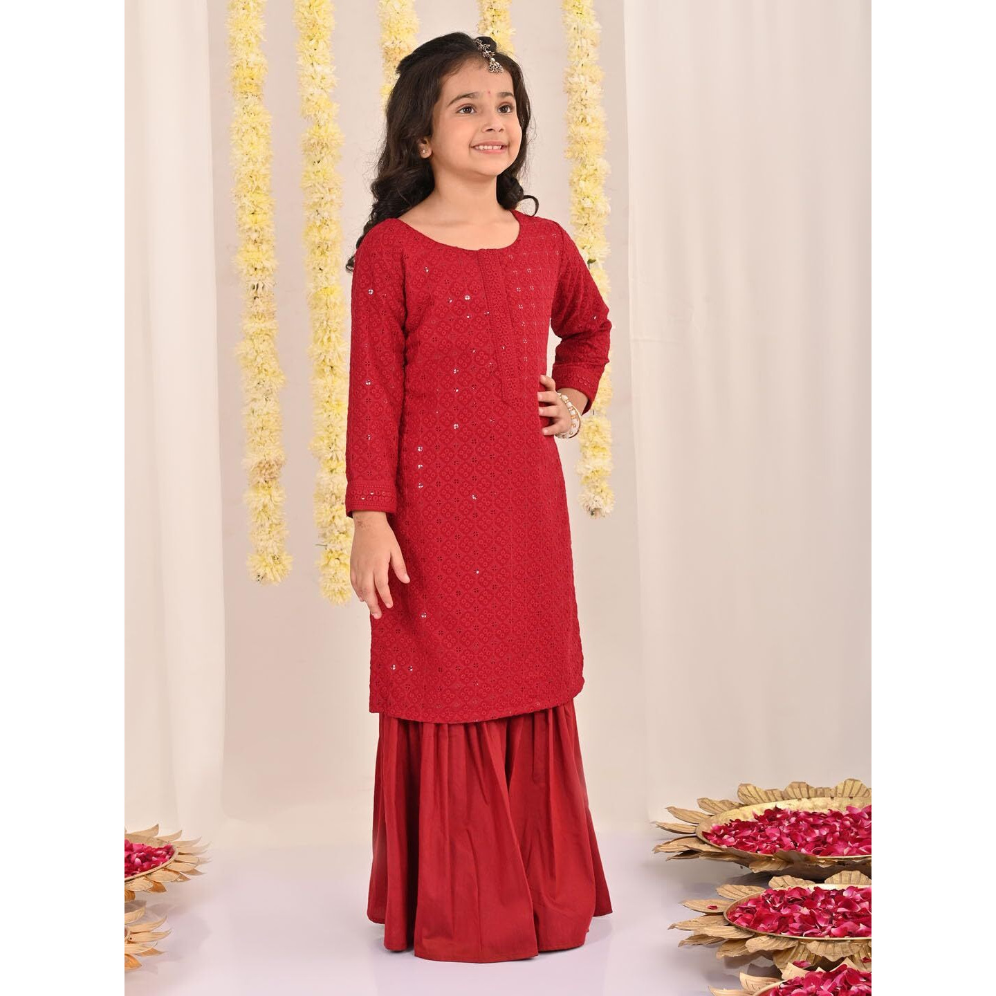 VASTRAMAY Girls' Maroon Kurta And Sharara Set_VASGKP255MA_30