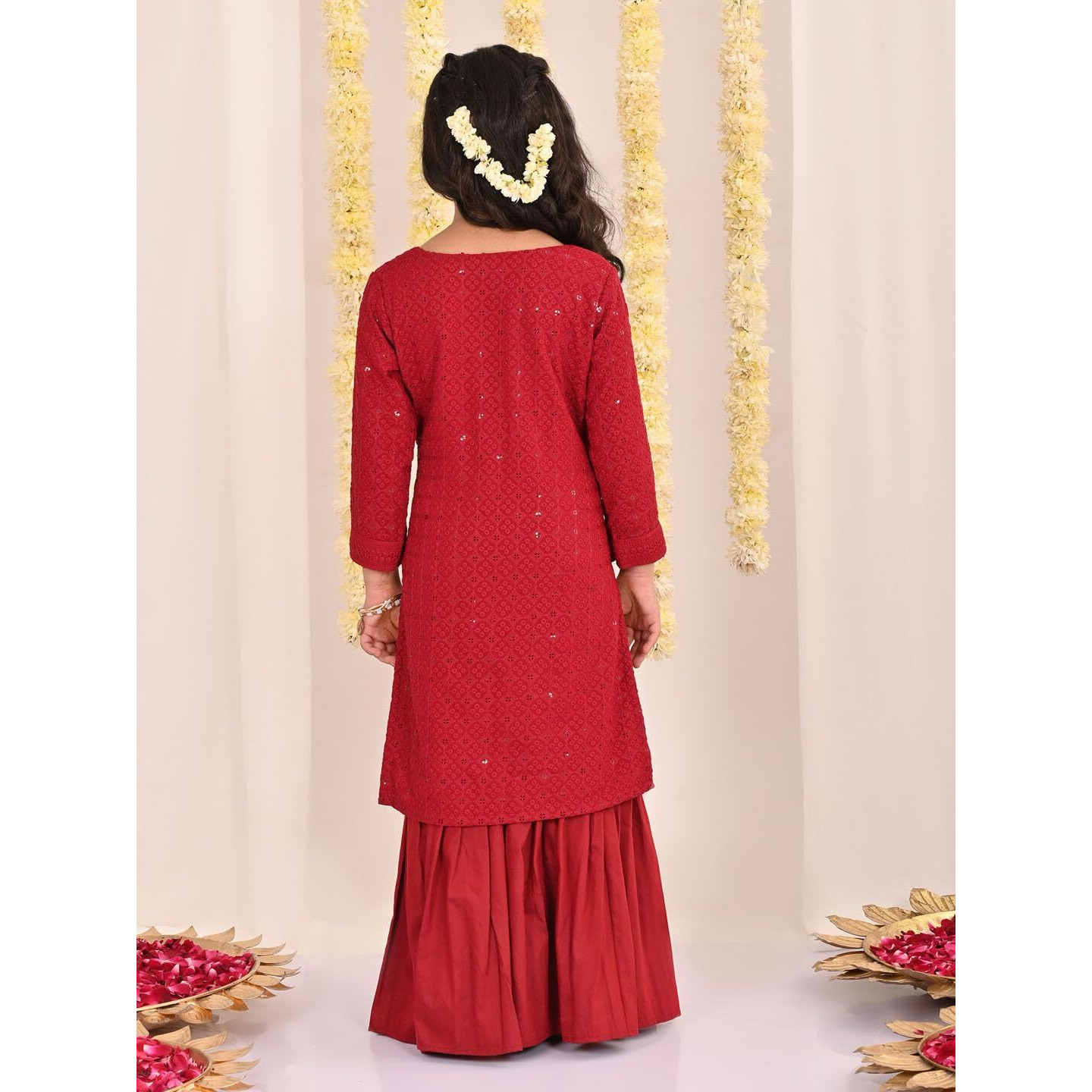 VASTRAMAY Girls' Maroon Kurta And Sharara Set_VASGKP255MA_30