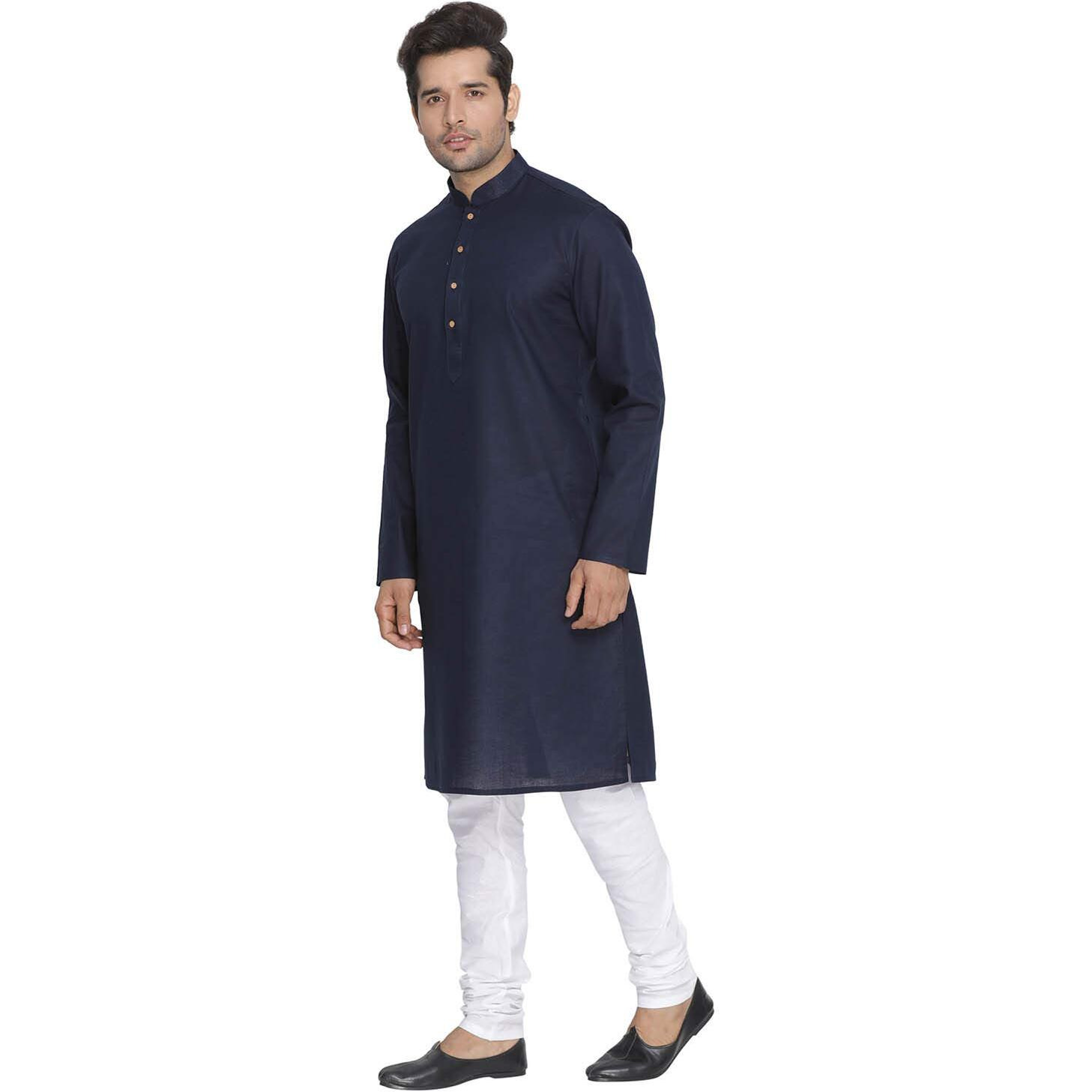 VASTRAMAY Men Blue Cotton Kurta and Pyjama Set (VASMK007NBnPCWH_42)