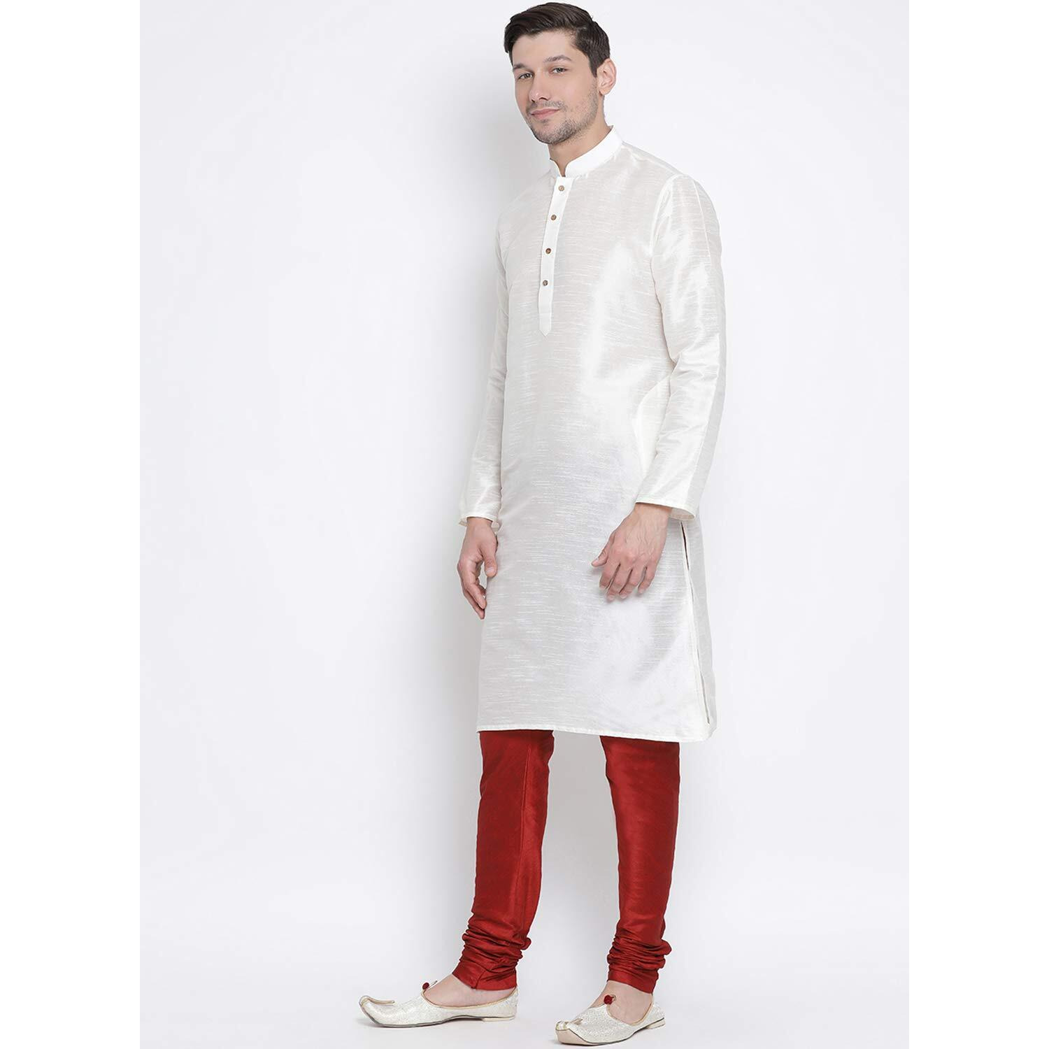 VASTRAMAY Men's Cream Cotton Silk Blend Kurta and Pyjama Set_VASMK001CRnPMA_42