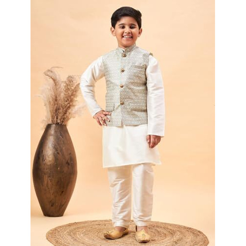 VASTRAMAY Boys' Cream And Beige Jacket, Kurta and Pyjama Set_VASBJ105BGnBKCR001nPCR_20