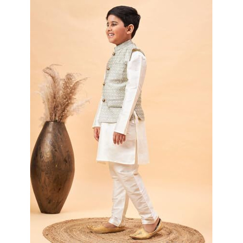 VASTRAMAY Boys' Cream And Beige Jacket, Kurta and Pyjama Set_VASBJ105BGnBKCR001nPCR_20