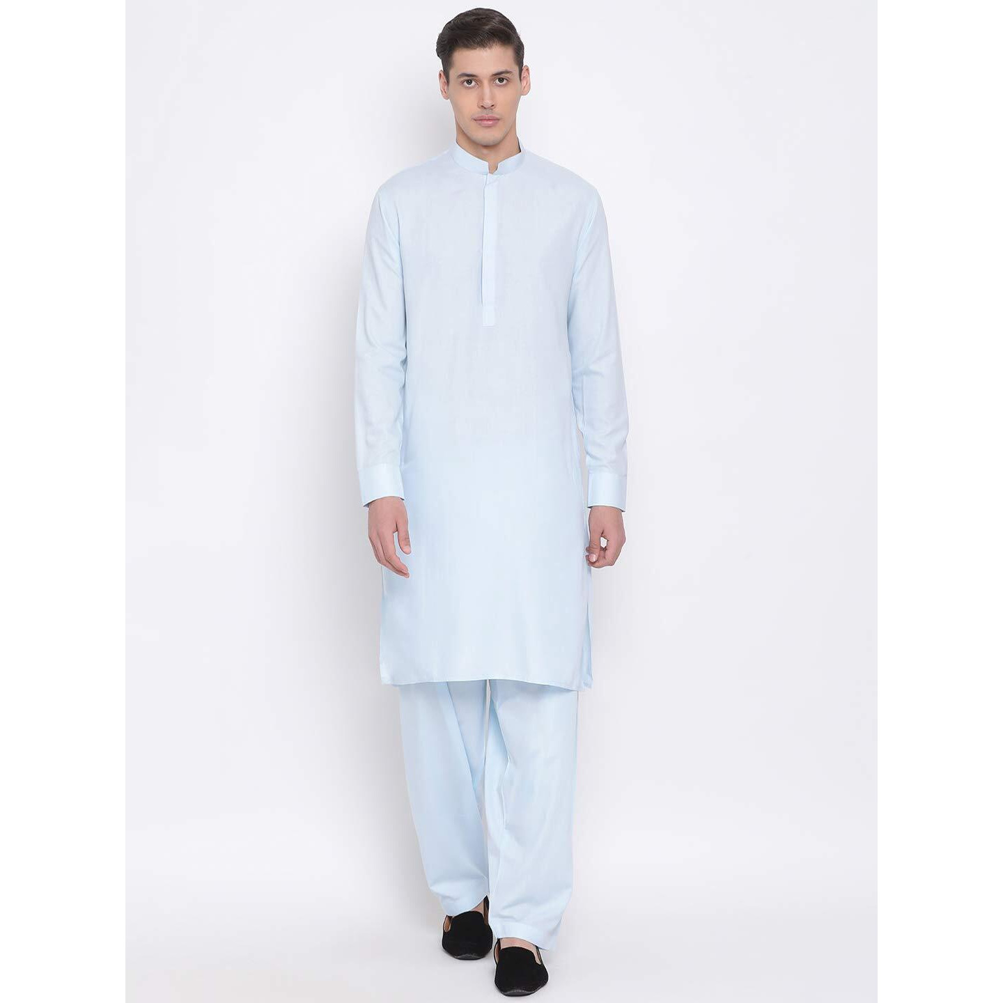 VASTRAMAY Men's Blue Cotton Blend Kurta Pyjama Set_VASMK096AQnP_46