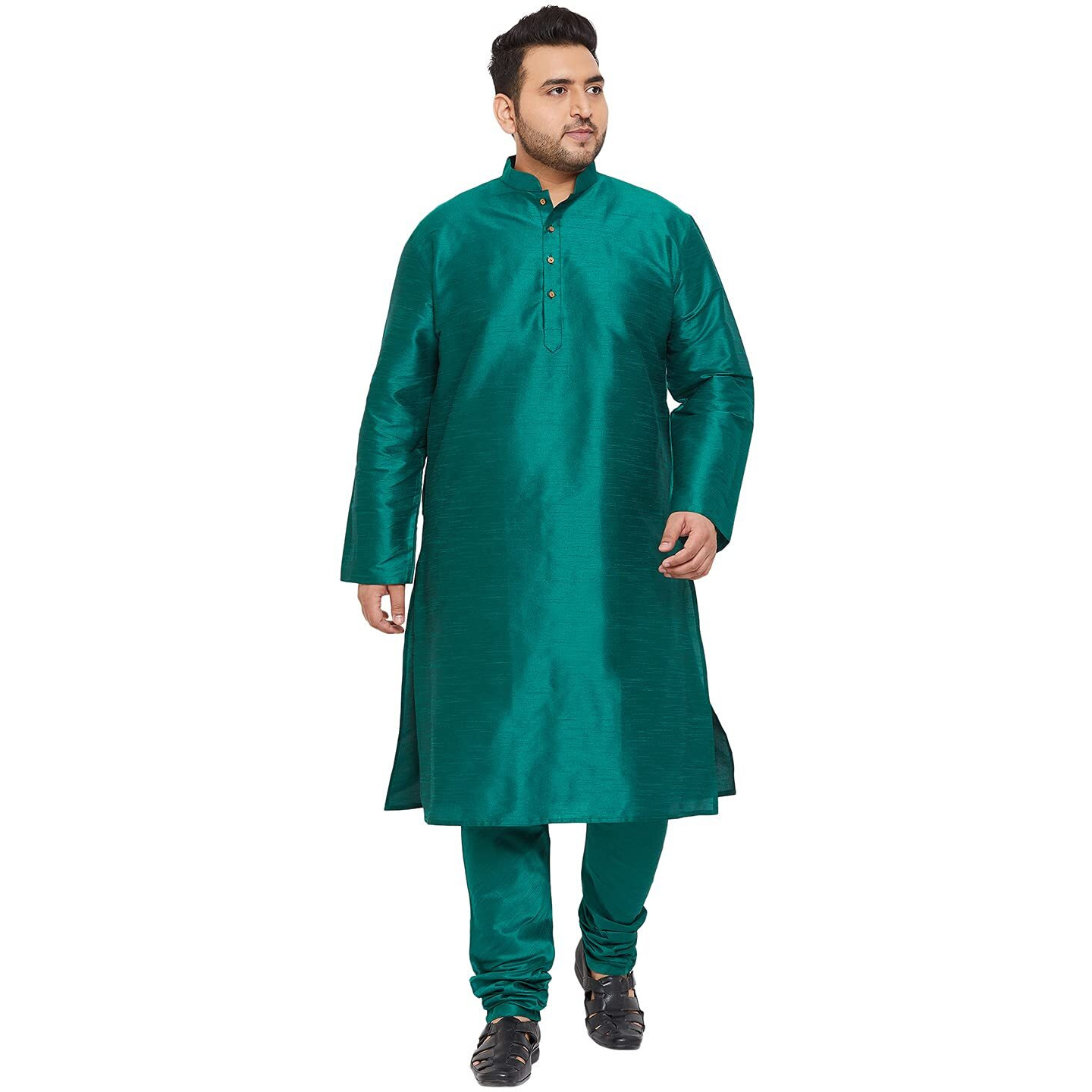VASTRAMAY Plus Size Men's Silk Blend Kurta Set-New Green