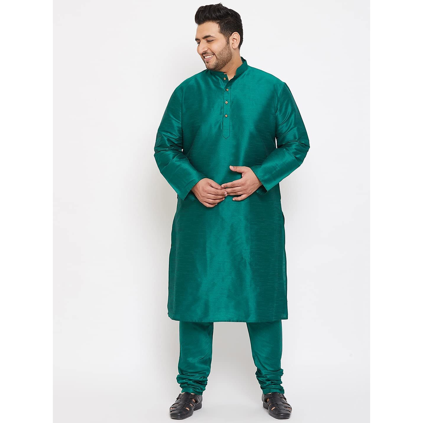 VASTRAMAY Plus Size Men's Silk Blend Kurta Set-New Green