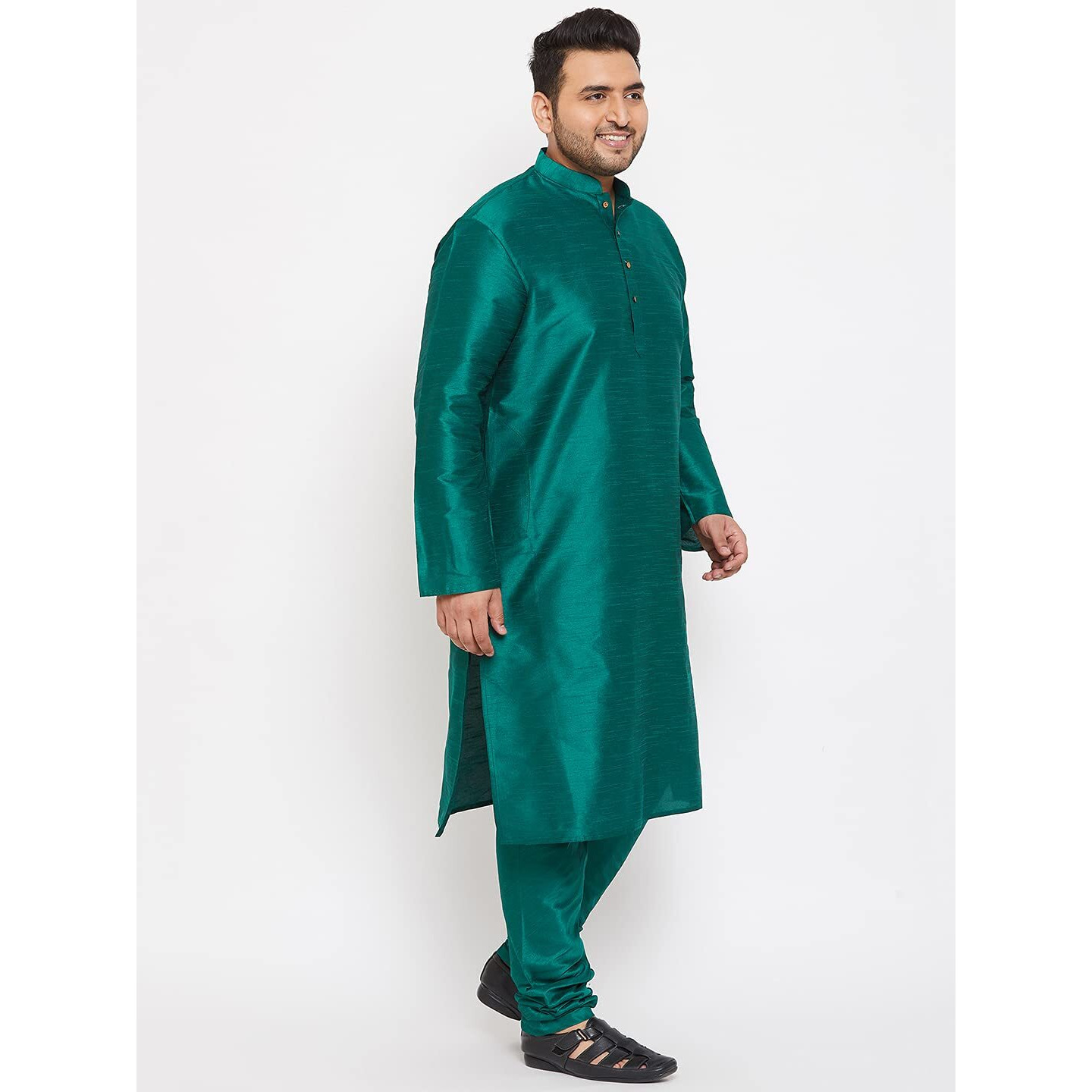 VASTRAMAY Plus Size Men's Silk Blend Kurta Set-New Green