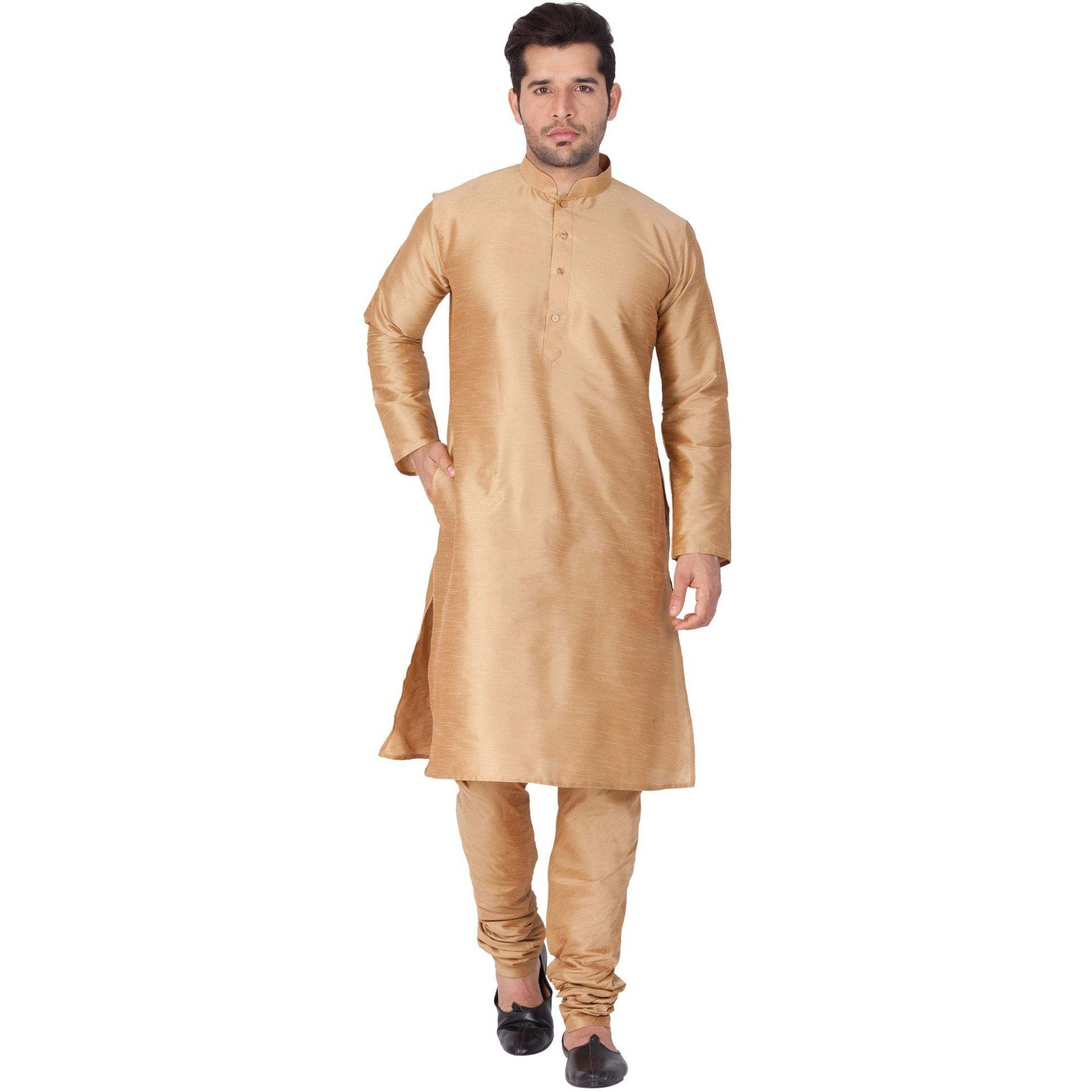VASTRAMAY VM Mens Silk Blend Rose Gold Kurta Pyjama Set - Classic Ethnic Attire for Timeless Style and Cultural Celebrations_VASMKRG001nPRG_38